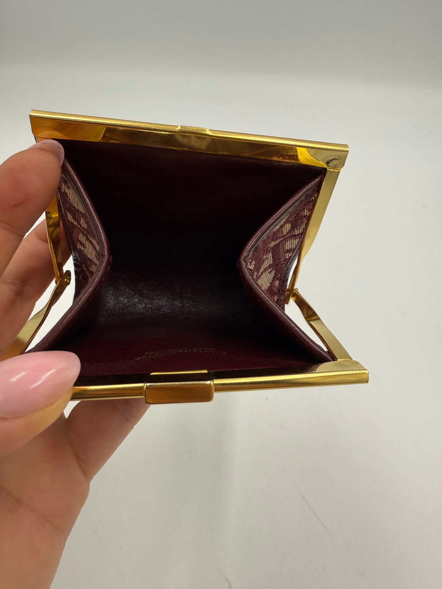 Christian Dior Burgundy Trotter Motif Kiss lock Coin Pouch