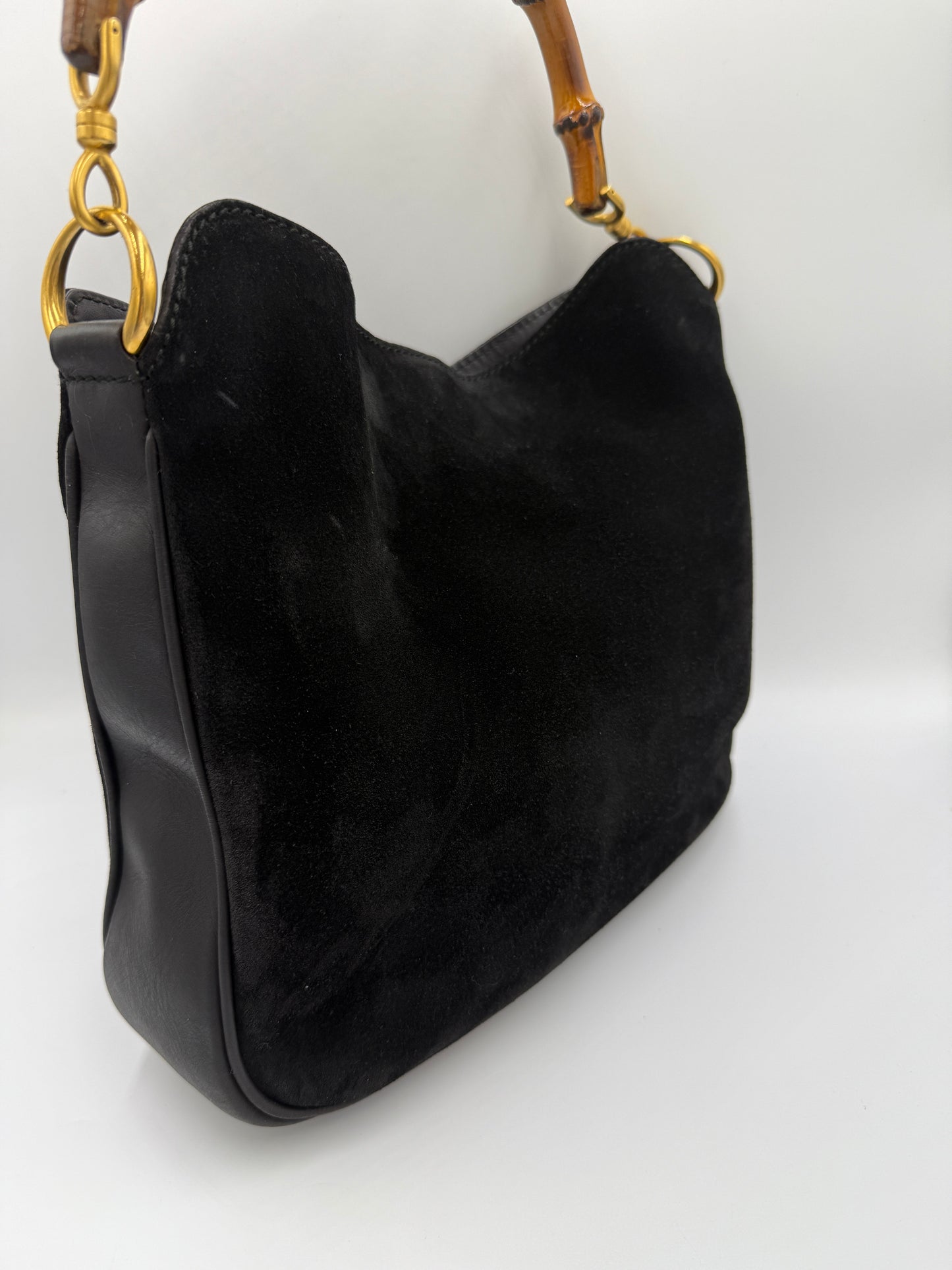 Gucci Bamboo Black Suede Handbag