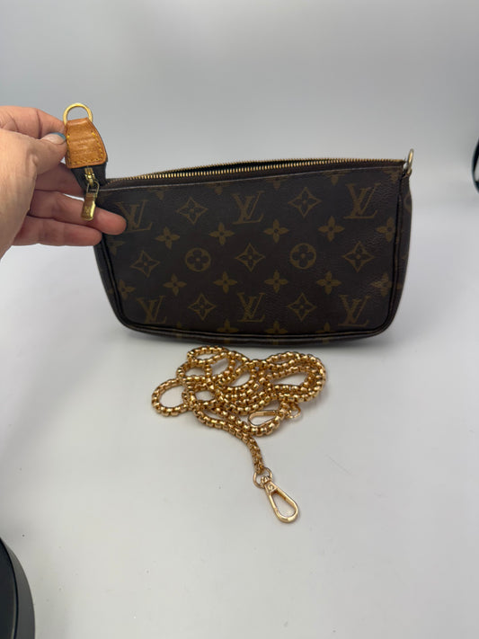 Louis Vuitton Monogram Coated Canvas Pochette with Unbranded Metal Crossbody Strap VI0011