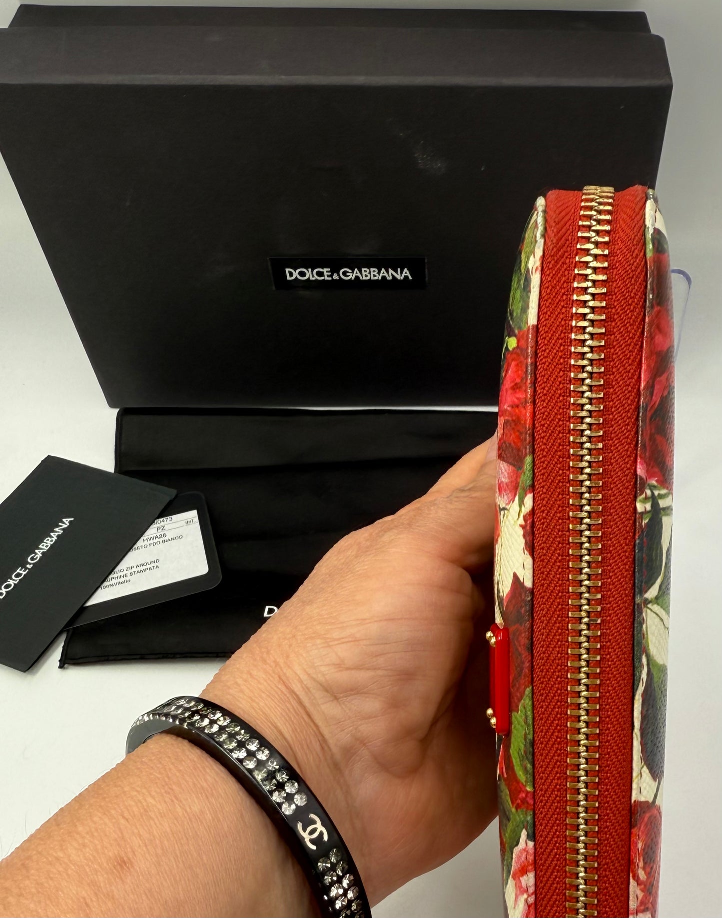 Dolce & Gabbana Rose Motif Leather Zippy Wallet Full Inclusion
