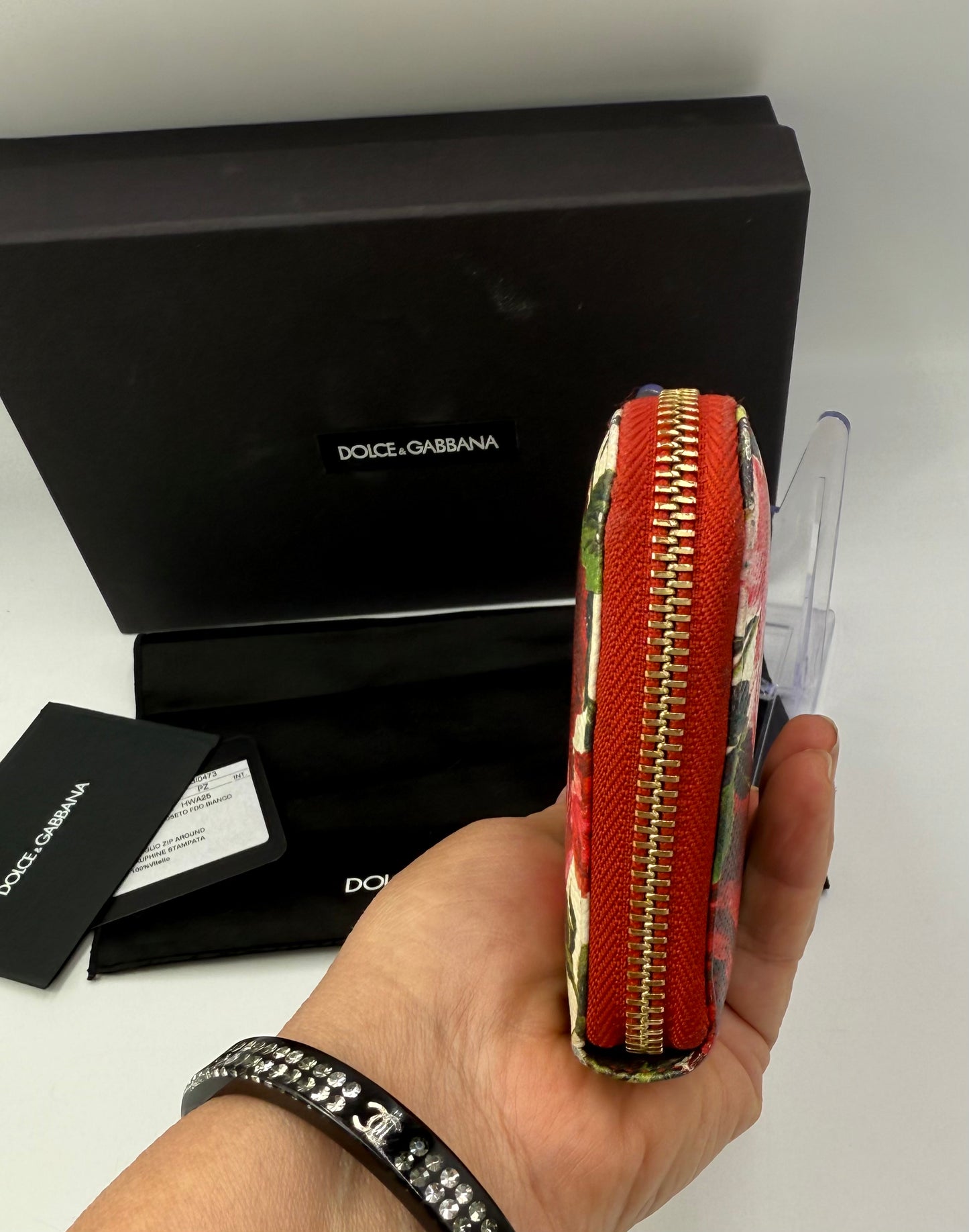 Dolce & Gabbana Rose Motif Leather Zippy Wallet Full Inclusion
