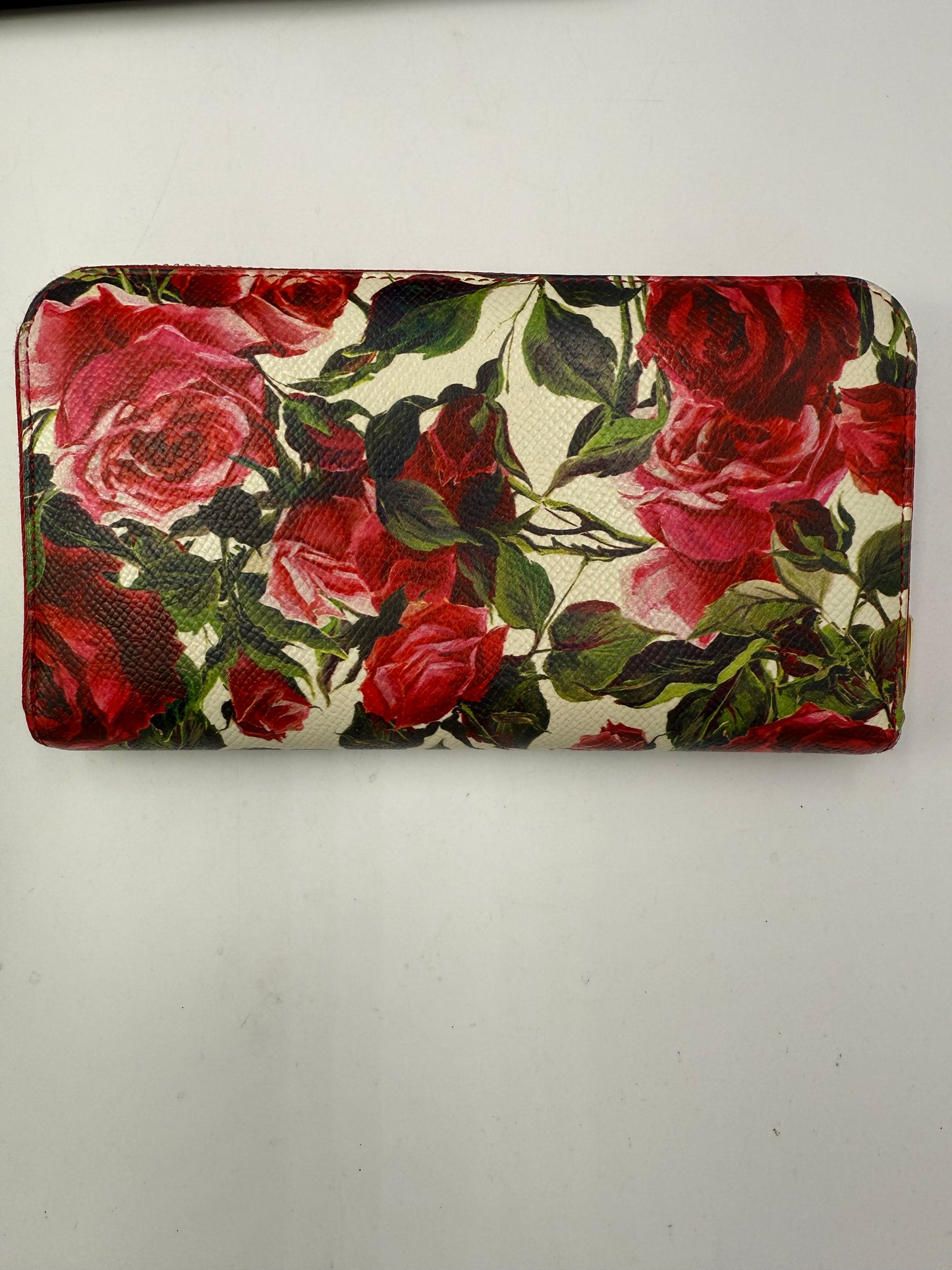Dolce & Gabbana Rose Motif Leather Zippy Wallet Full Inclusion