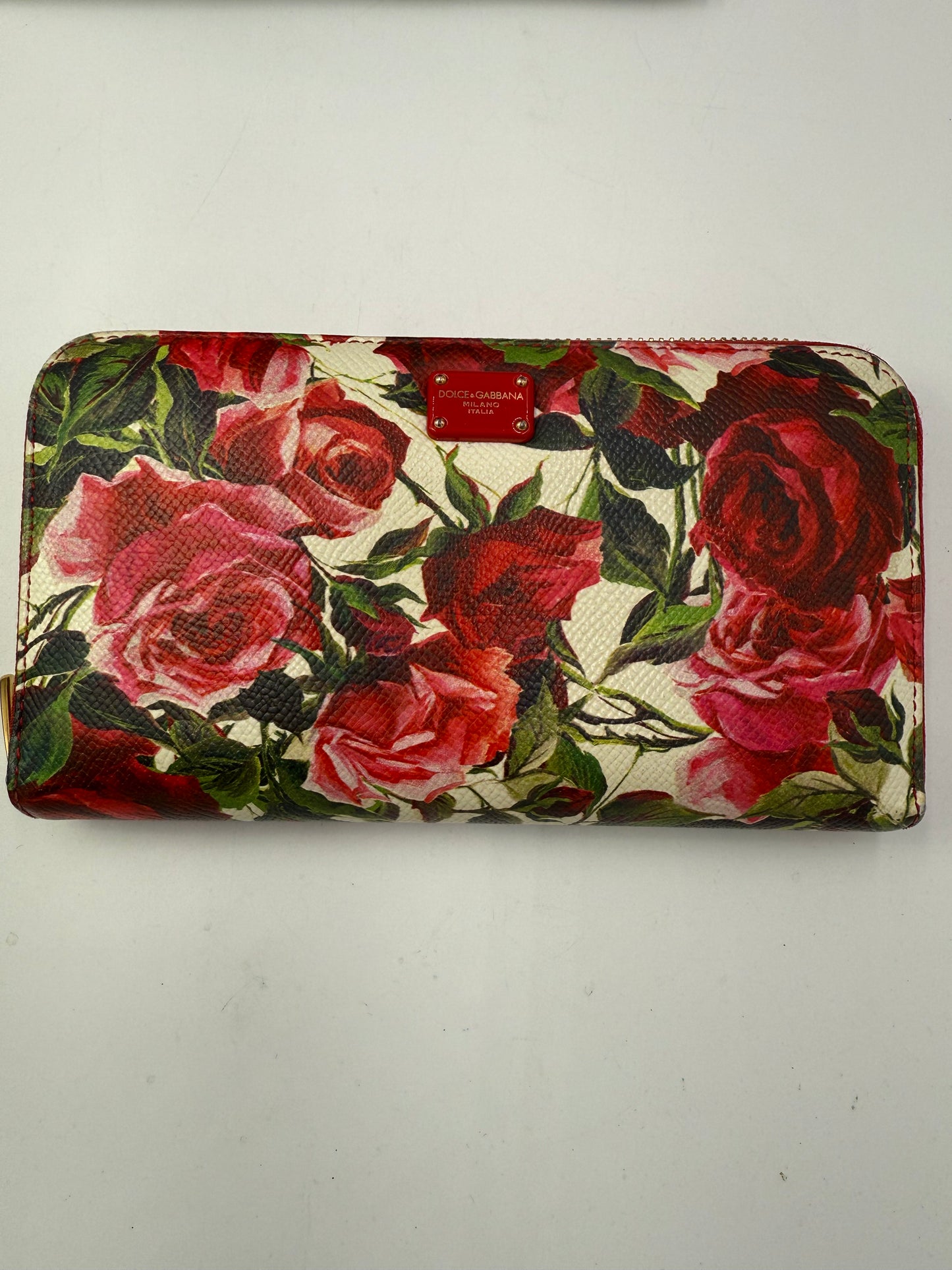 Dolce & Gabbana Rose Motif Leather Zippy Wallet Full Inclusion
