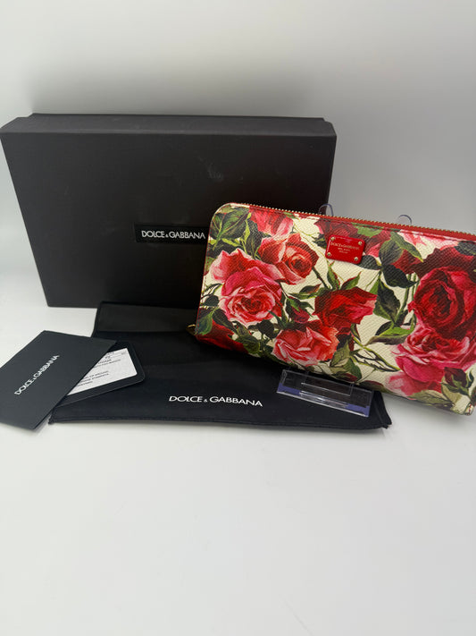 Dolce & Gabbana Rose Motif Leather Zippy Wallet Full Inclusion