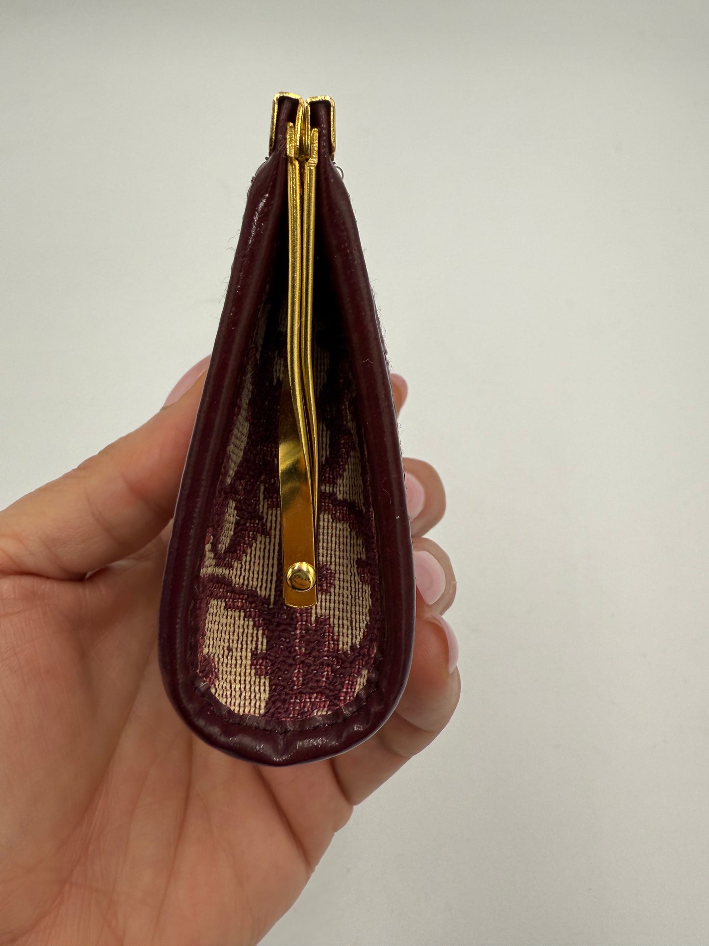 Christian Dior Burgundy Trotter Motif Kiss lock Coin Pouch
