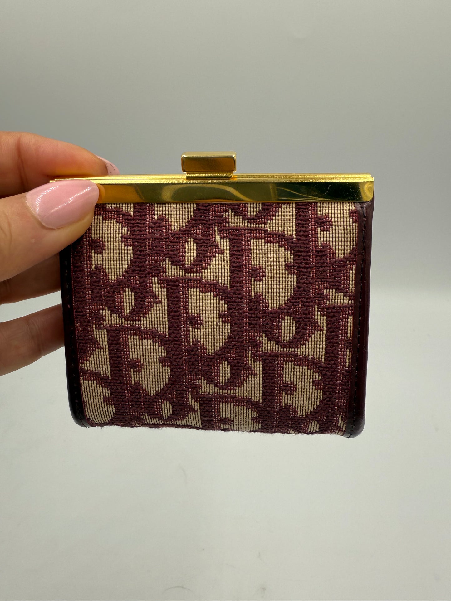 Christian Dior Burgundy Trotter Motif Kiss lock Coin Pouch