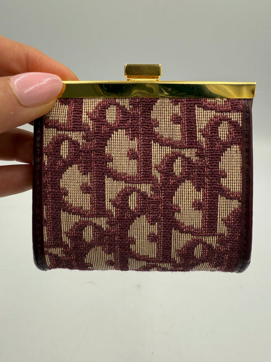 Christian Dior Burgundy Trotter Motif Kiss lock Coin Pouch