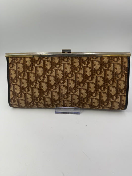 Christian Vintage Dior Beige Brown Trotter Clutch