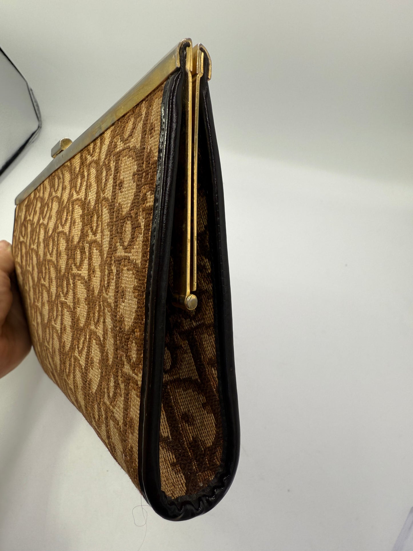Christian Vintage Dior Beige Brown Trotter Clutch