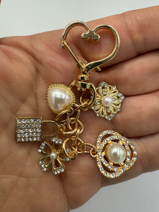 UNBRANDED White Gem Heart Clasp & Floral Charm BAG NOT INCLUDED
