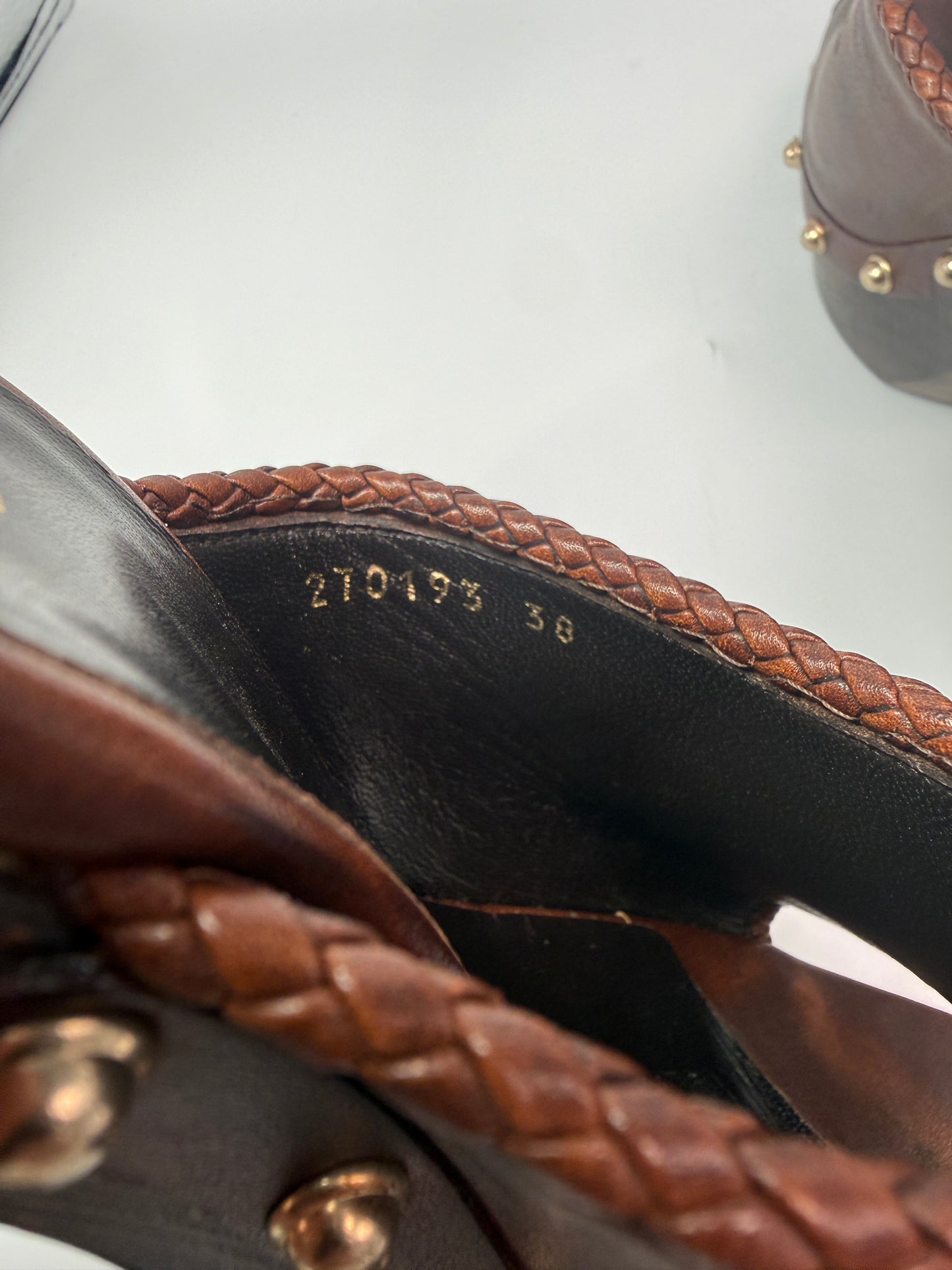 Gucci Brown Leather Platform Mule Heels with Wood Size 38