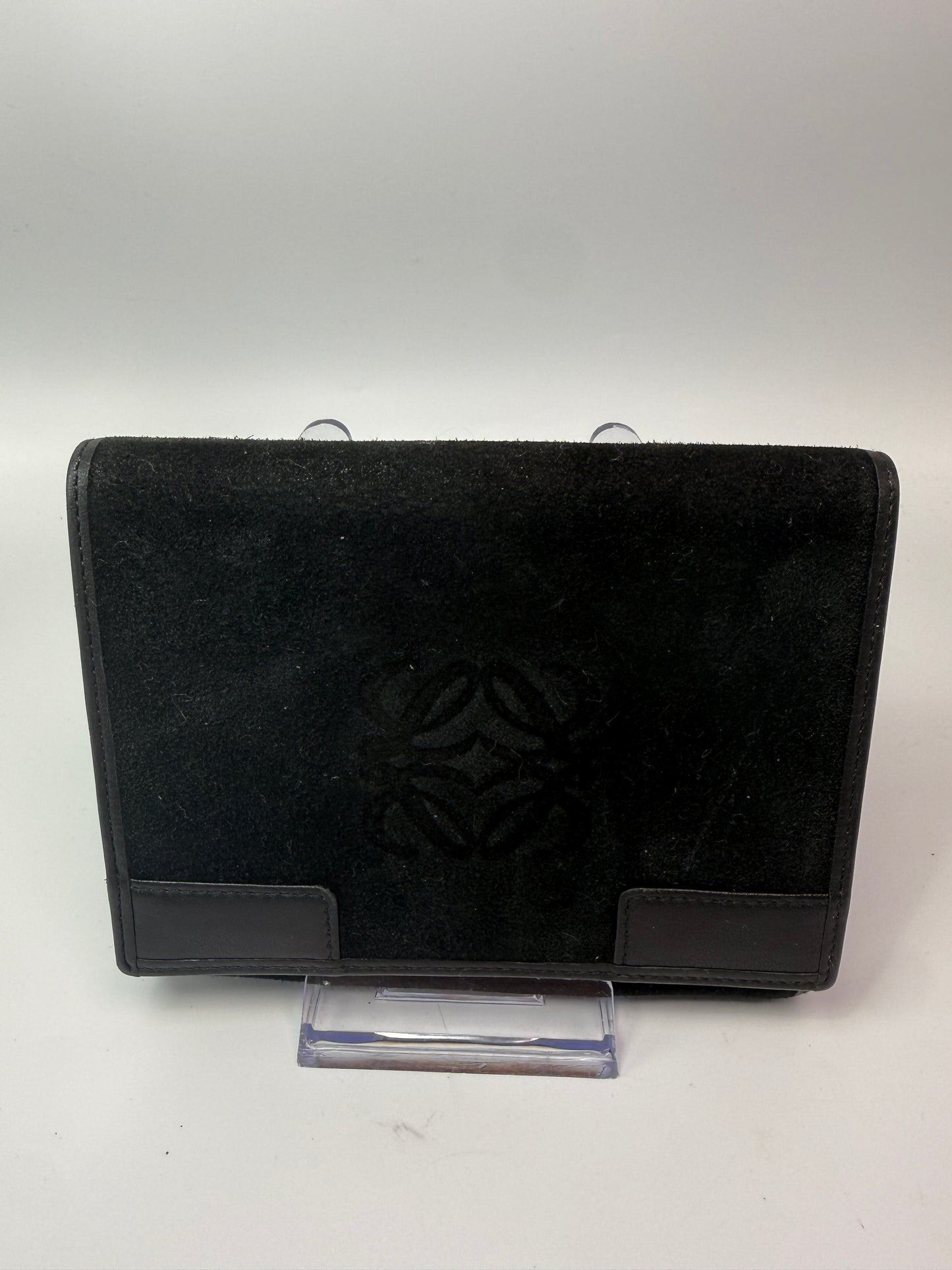 Loewe Black Suede and Leather Trifold Wallet Unisex