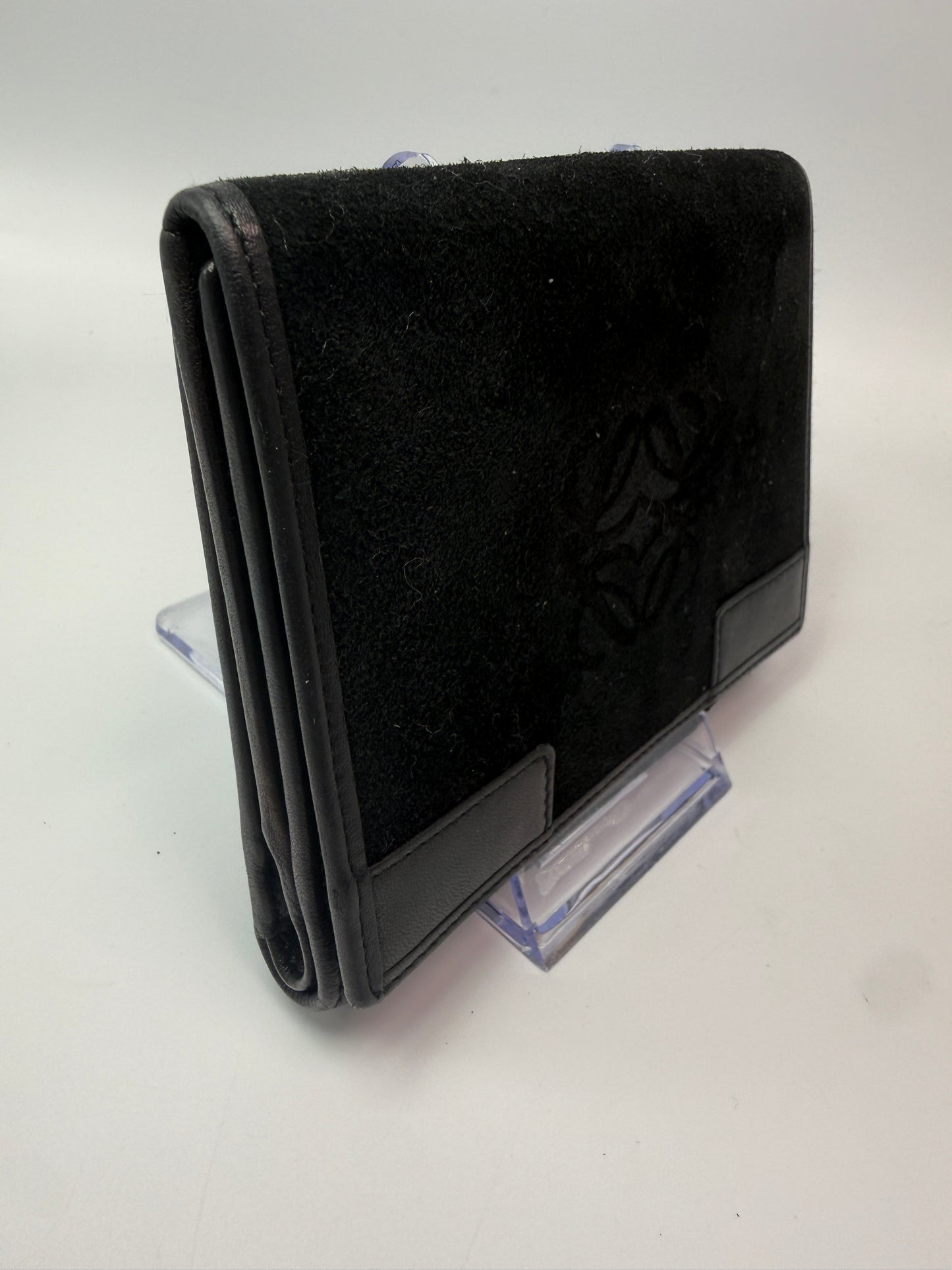 Loewe Black Suede and Leather Trifold Wallet Unisex