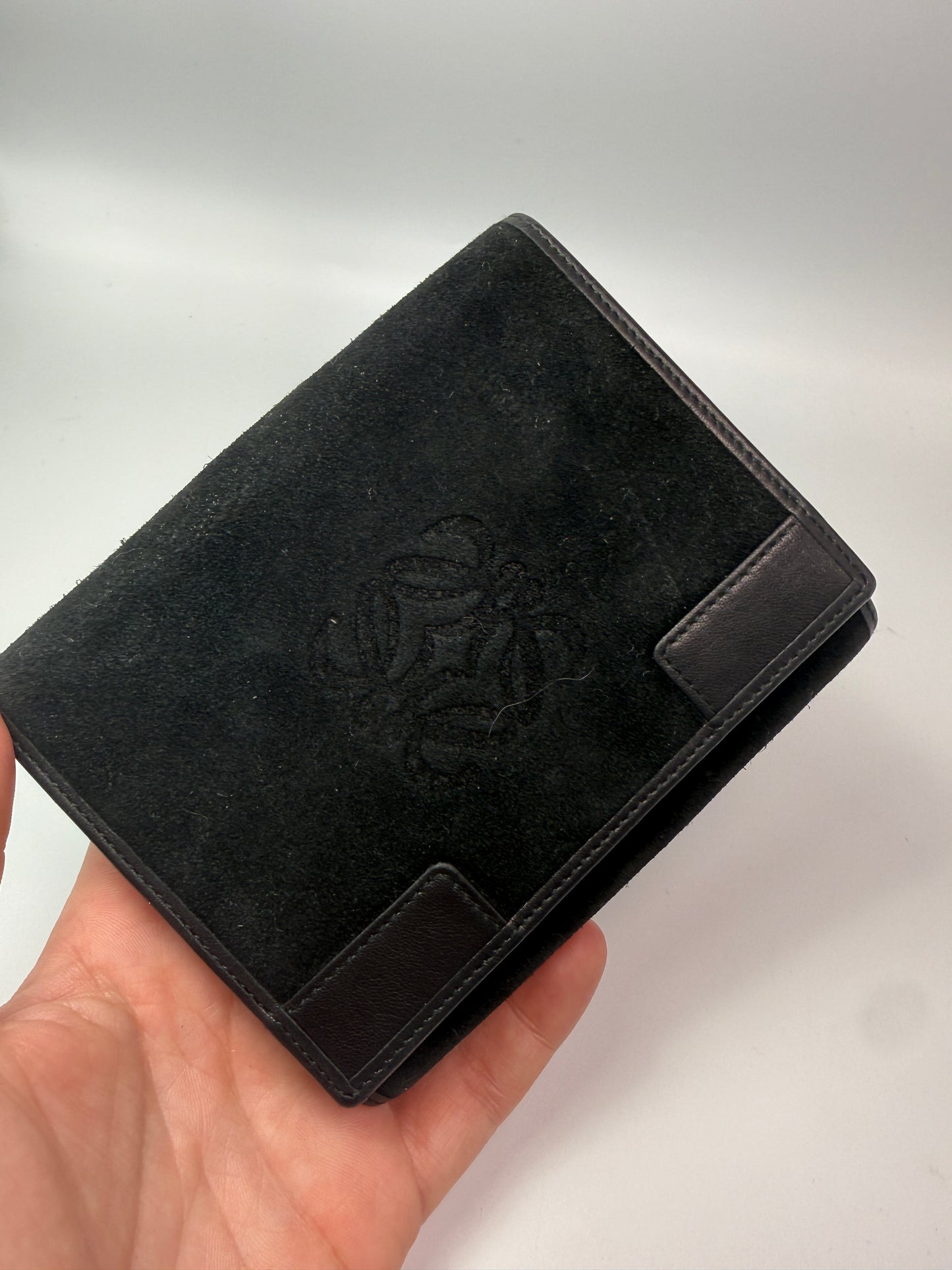 Loewe Black Suede and Leather Trifold Wallet Unisex