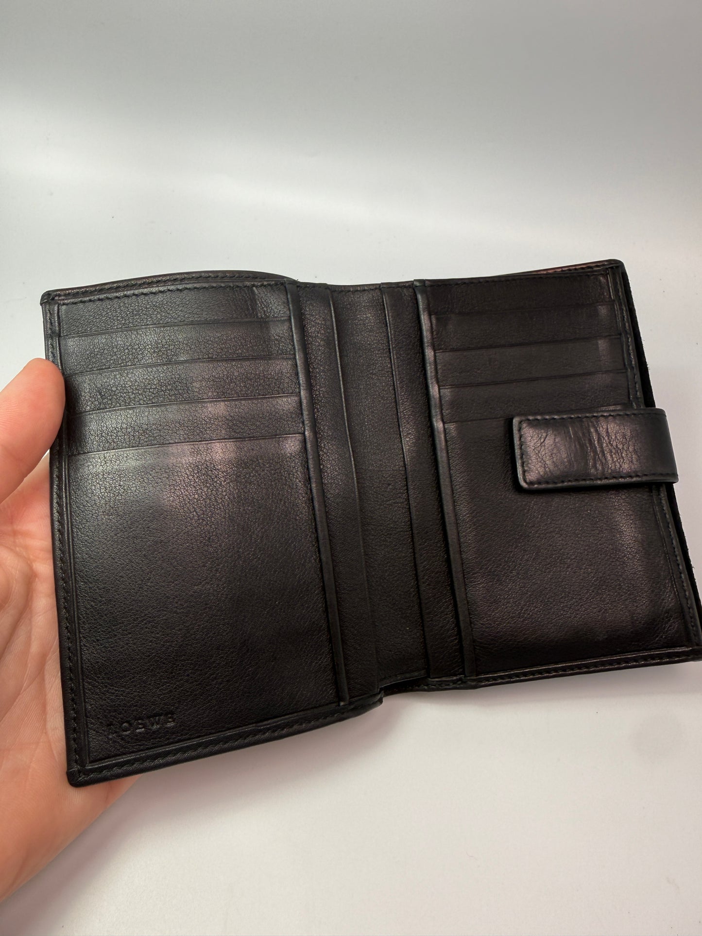 Loewe Black Suede and Leather Trifold Wallet Unisex