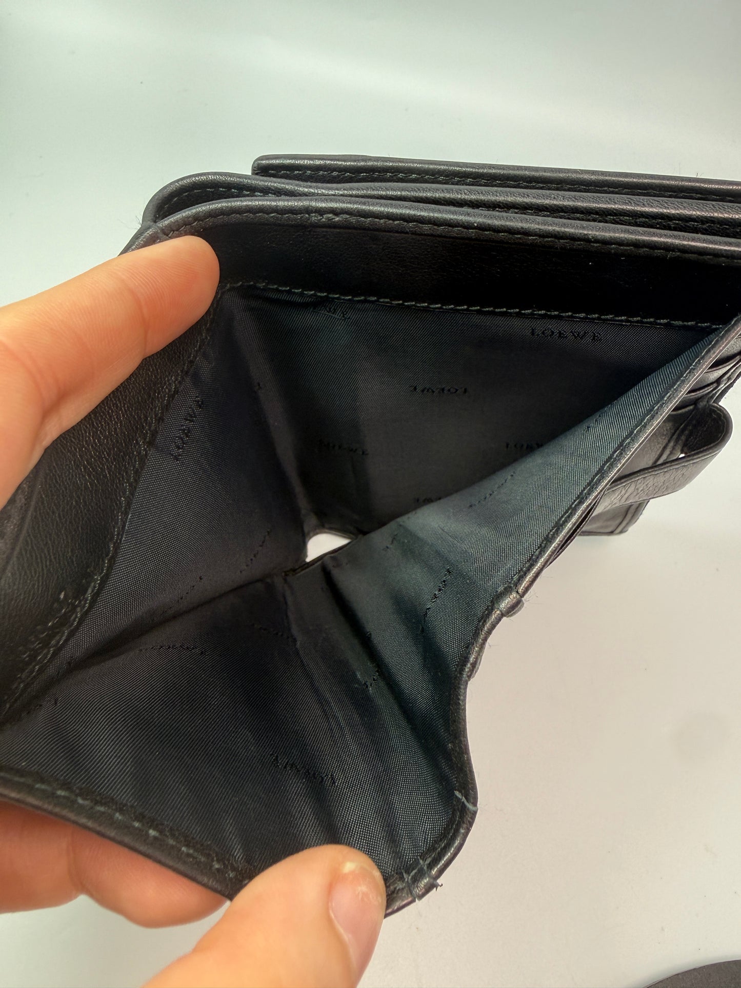 Loewe Black Suede and Leather Trifold Wallet Unisex