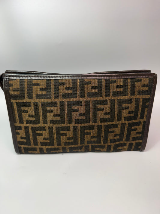 Fendi Zucca Canvas Toiletry Pouch Zippered Clutch