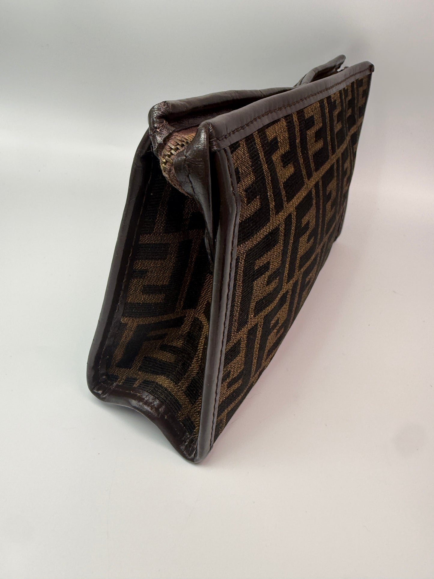 Fendi Zucca Canvas Toiletry Pouch Zippered Clutch