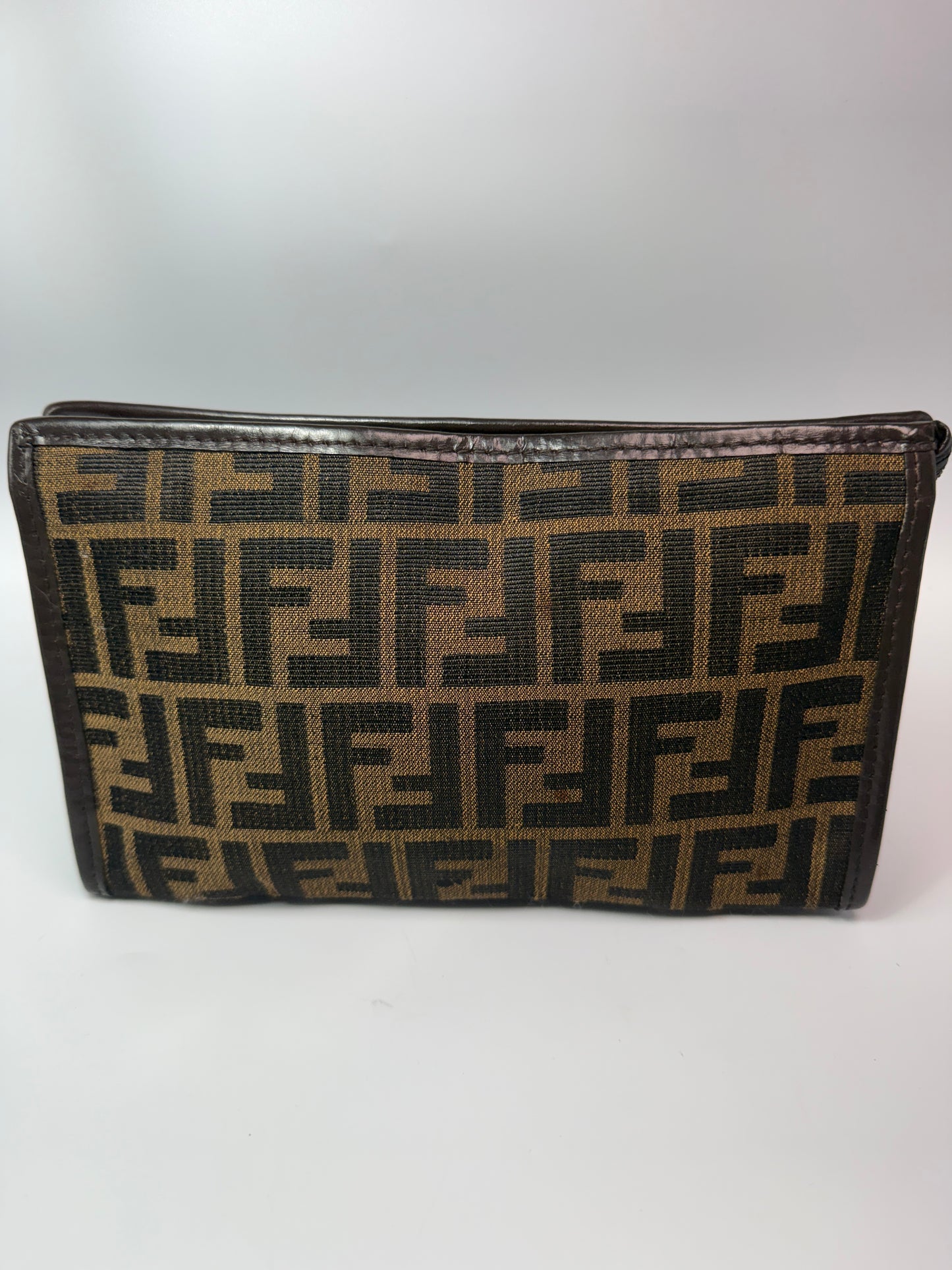 Fendi Zucca Canvas Toiletry Pouch Zippered Clutch