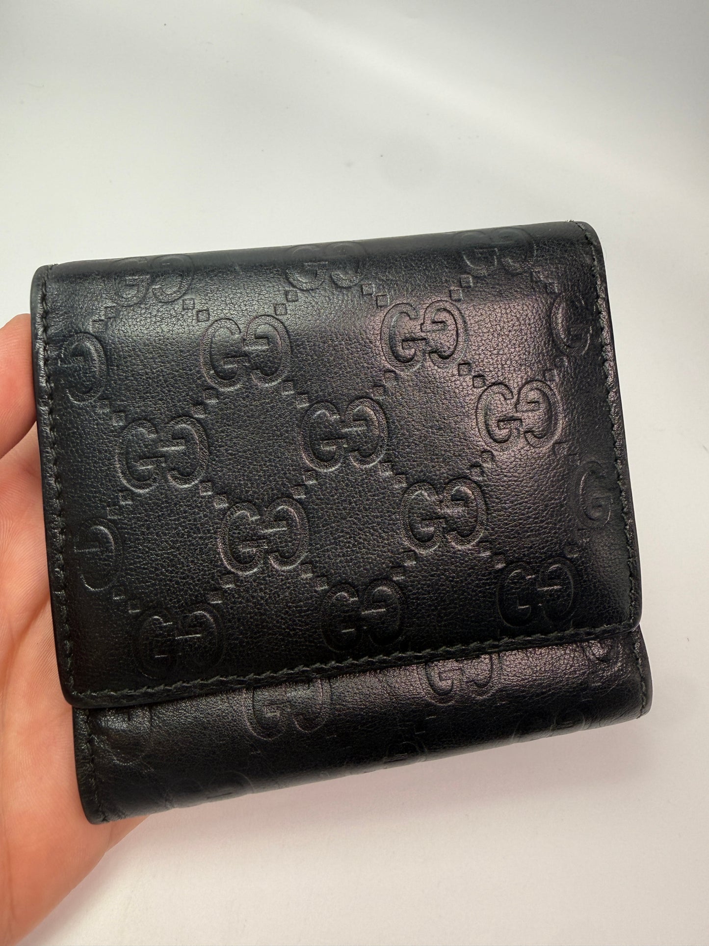 Gucci Guccissima Black Leather Unisex Trifold Wallet
