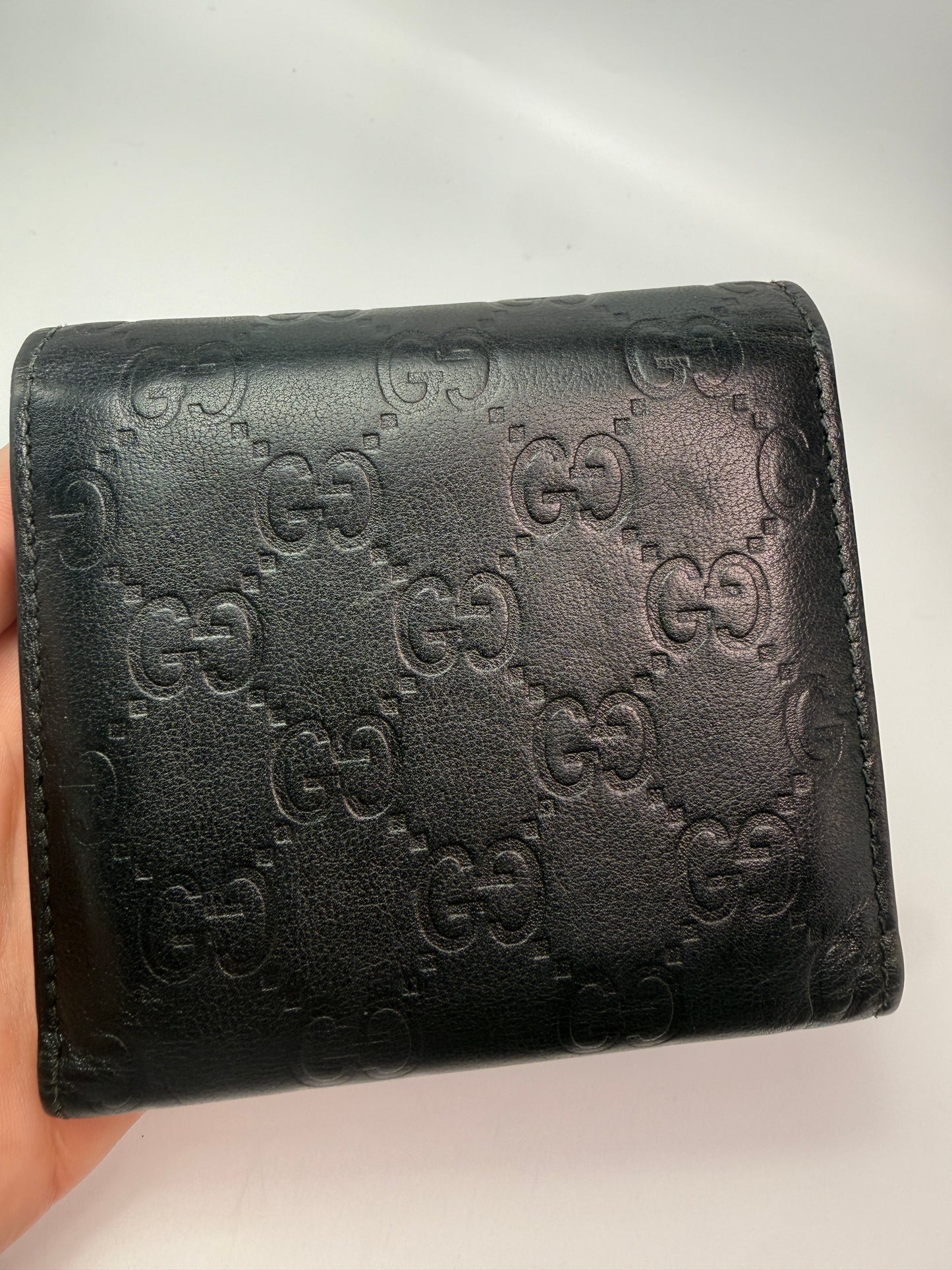 Gucci Guccissima Black Leather Unisex Trifold Wallet