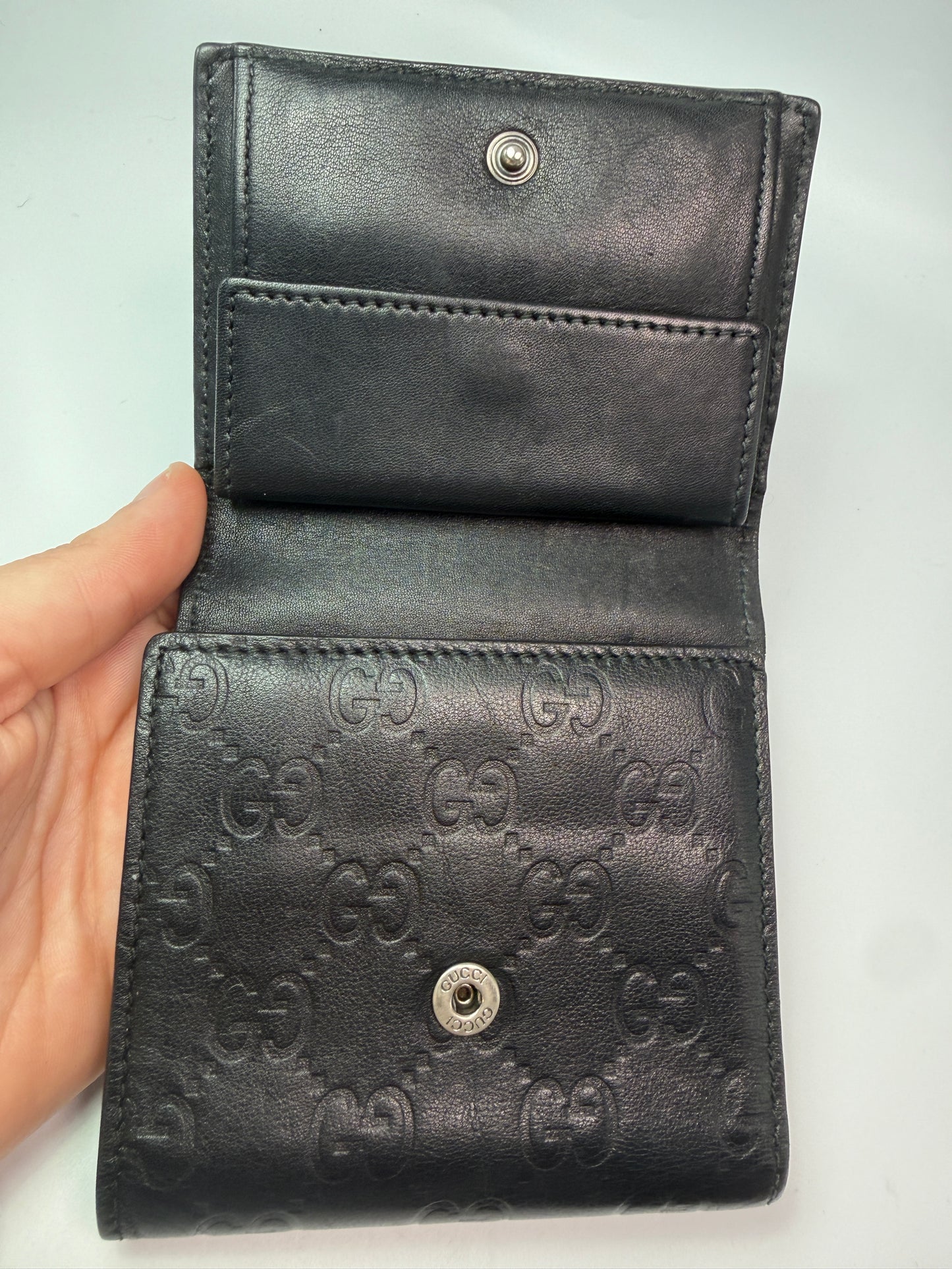 Gucci Guccissima Black Leather Unisex Trifold Wallet