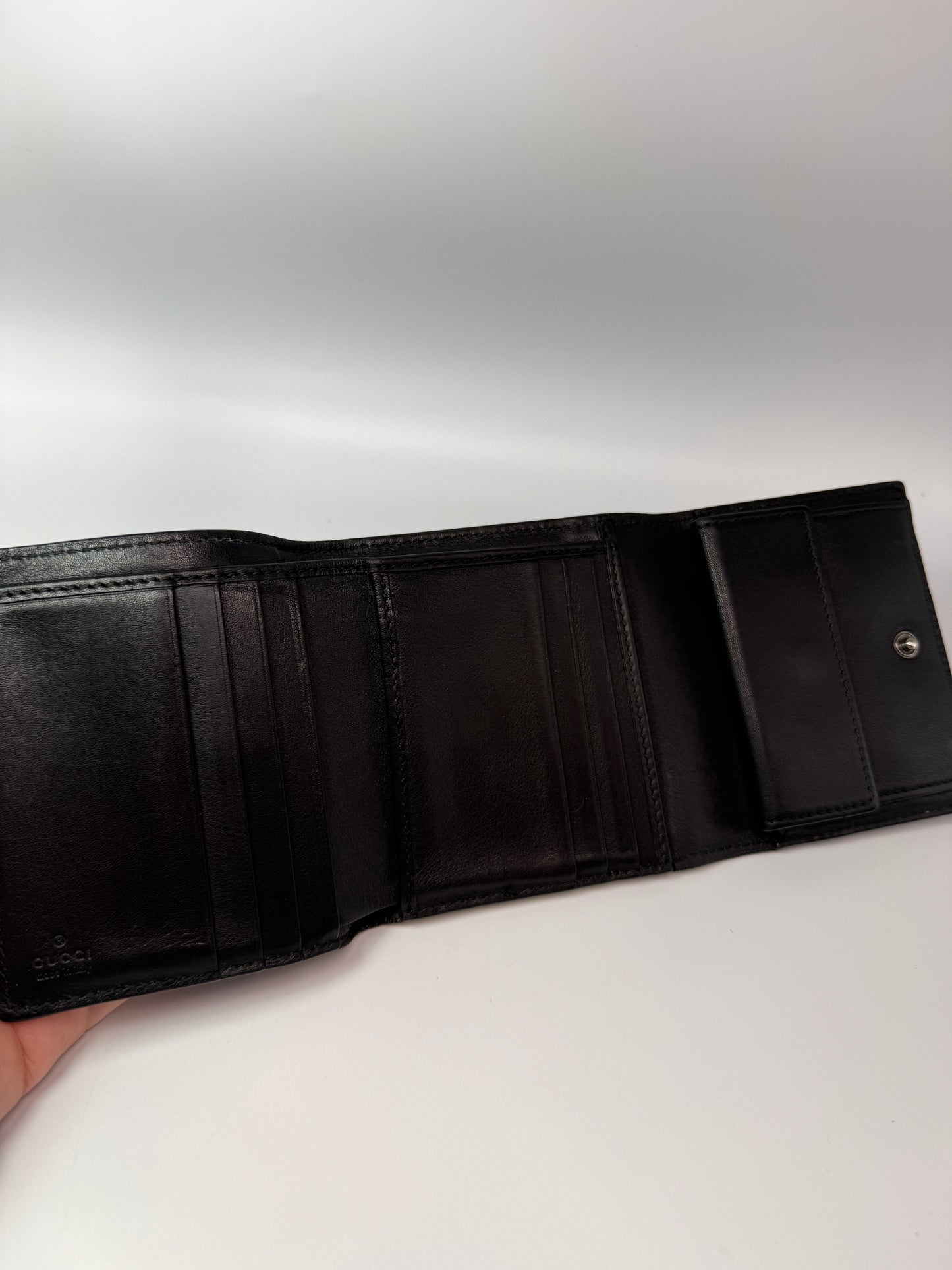 Gucci Guccissima Black Leather Unisex Trifold Wallet