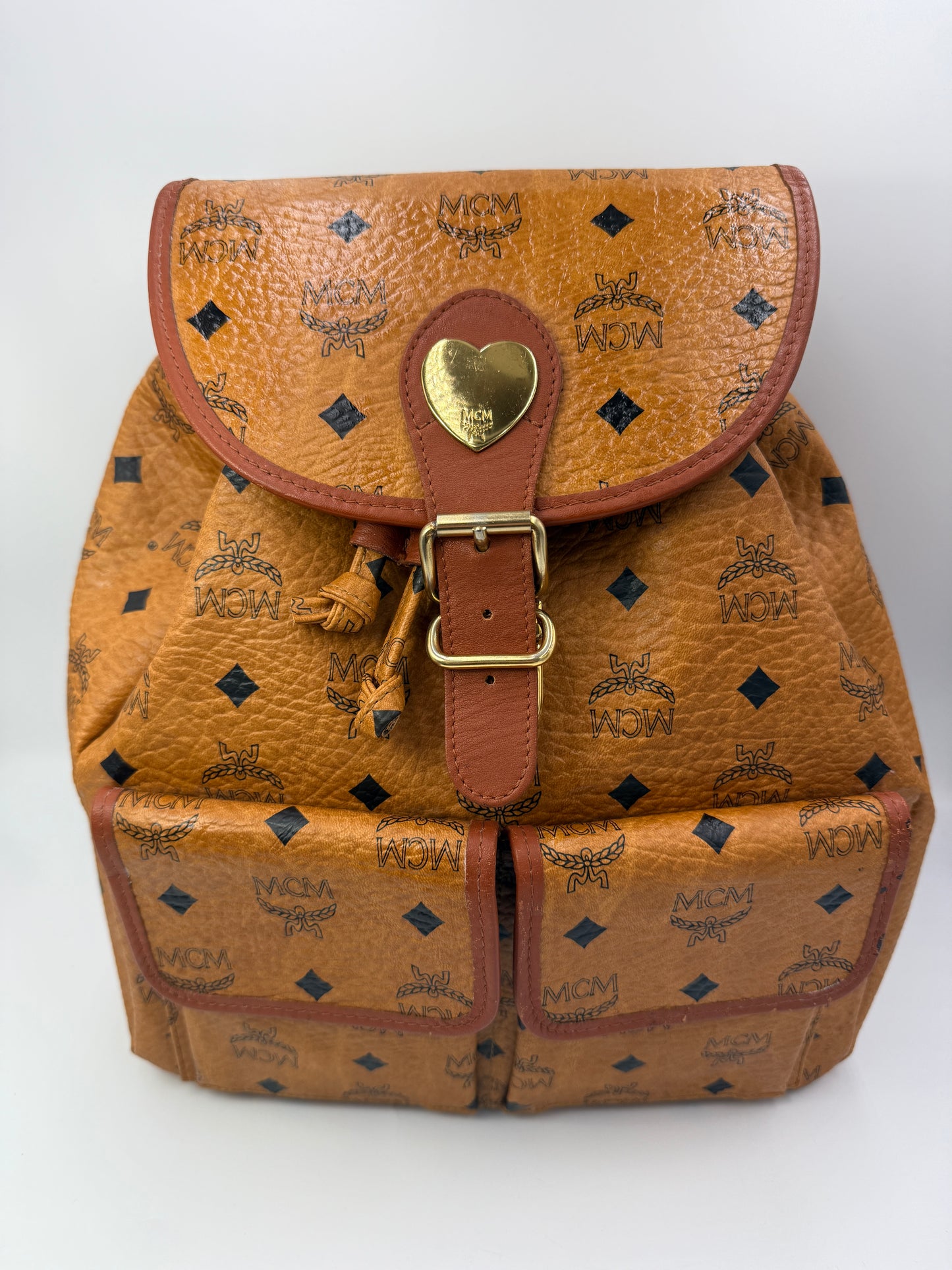 MCM Cognac Coated Canvas Visetos Backpack