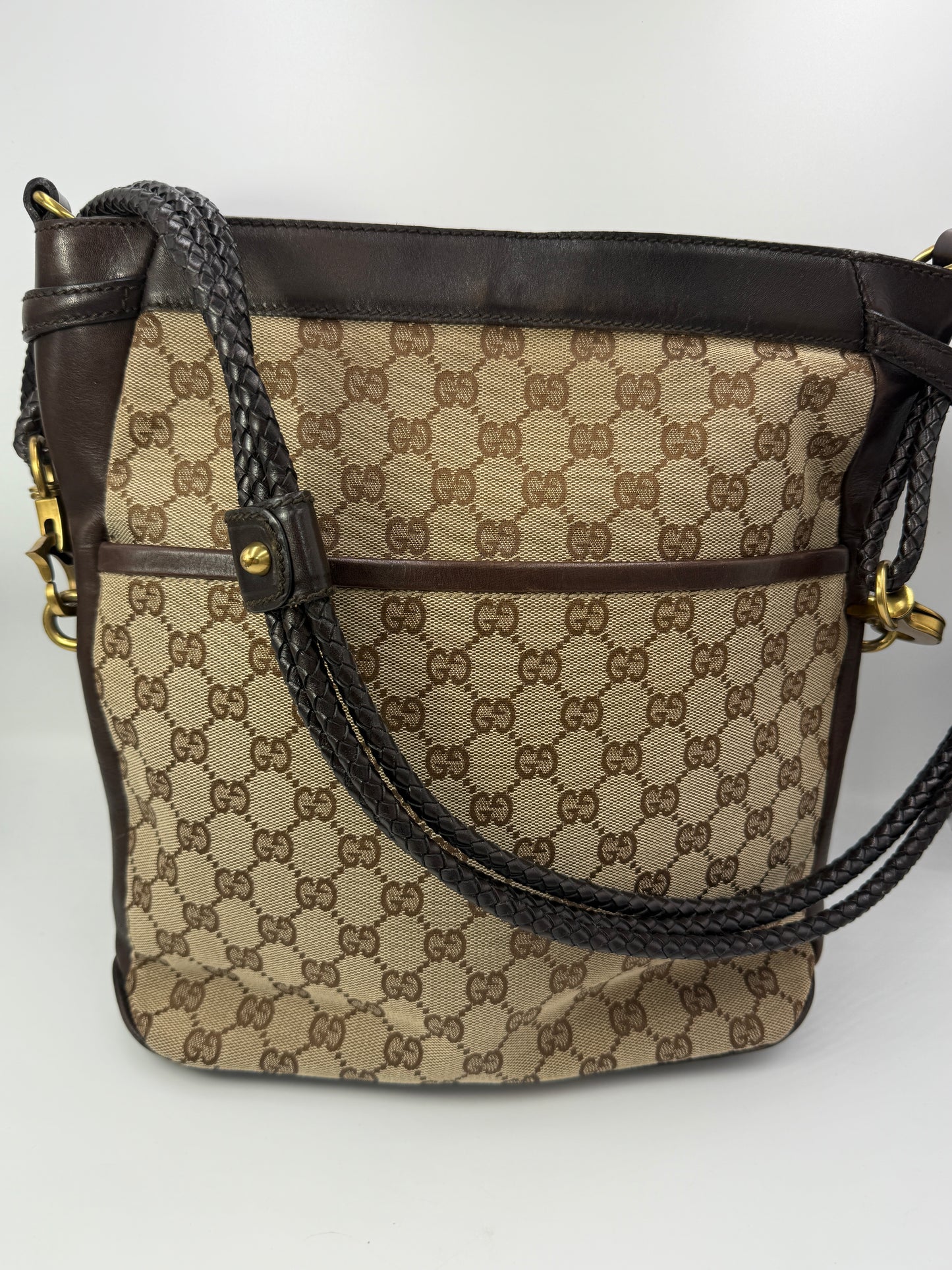 Gucci Guccissima Tan And Brown Crossbody Bag.