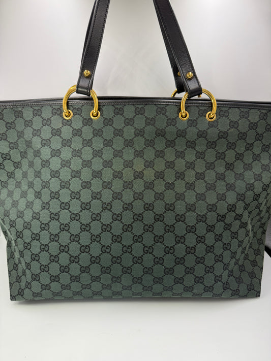 Gucci Guccissima Green And Black Canvas Tote Bag