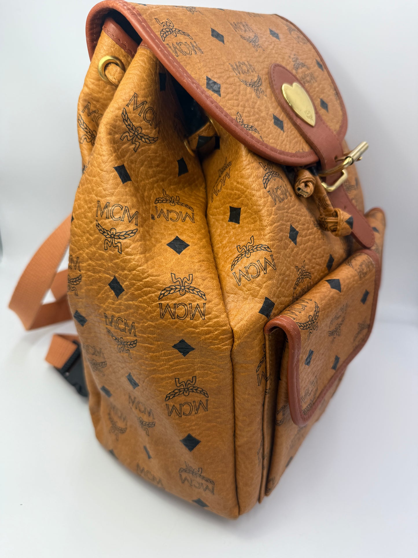 MCM Cognac Coated Canvas Visetos Backpack