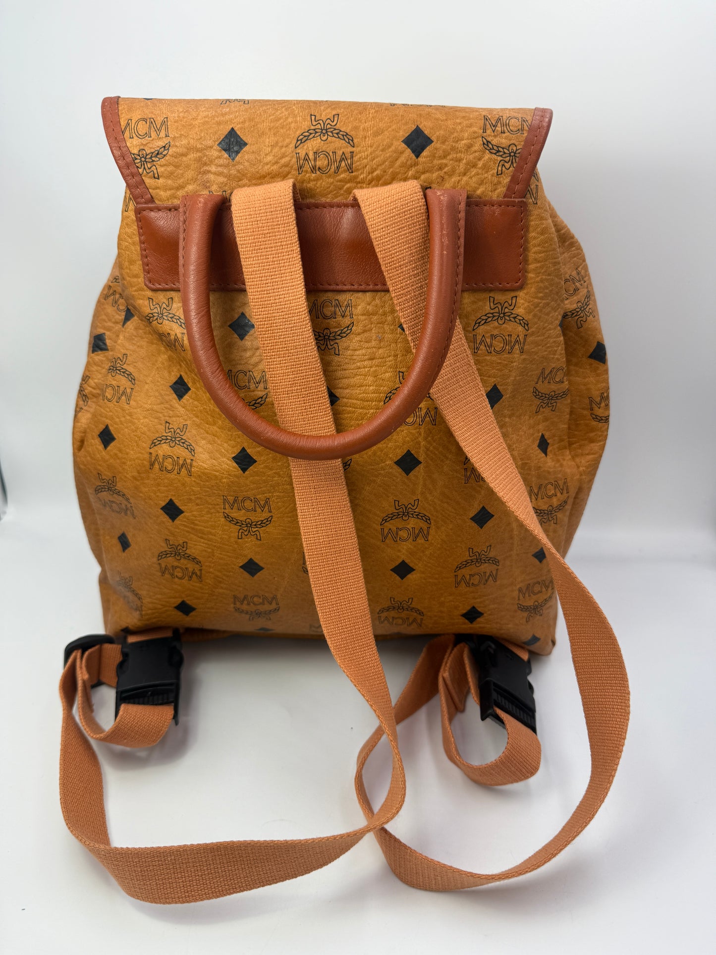 MCM Cognac Coated Canvas Visetos Backpack