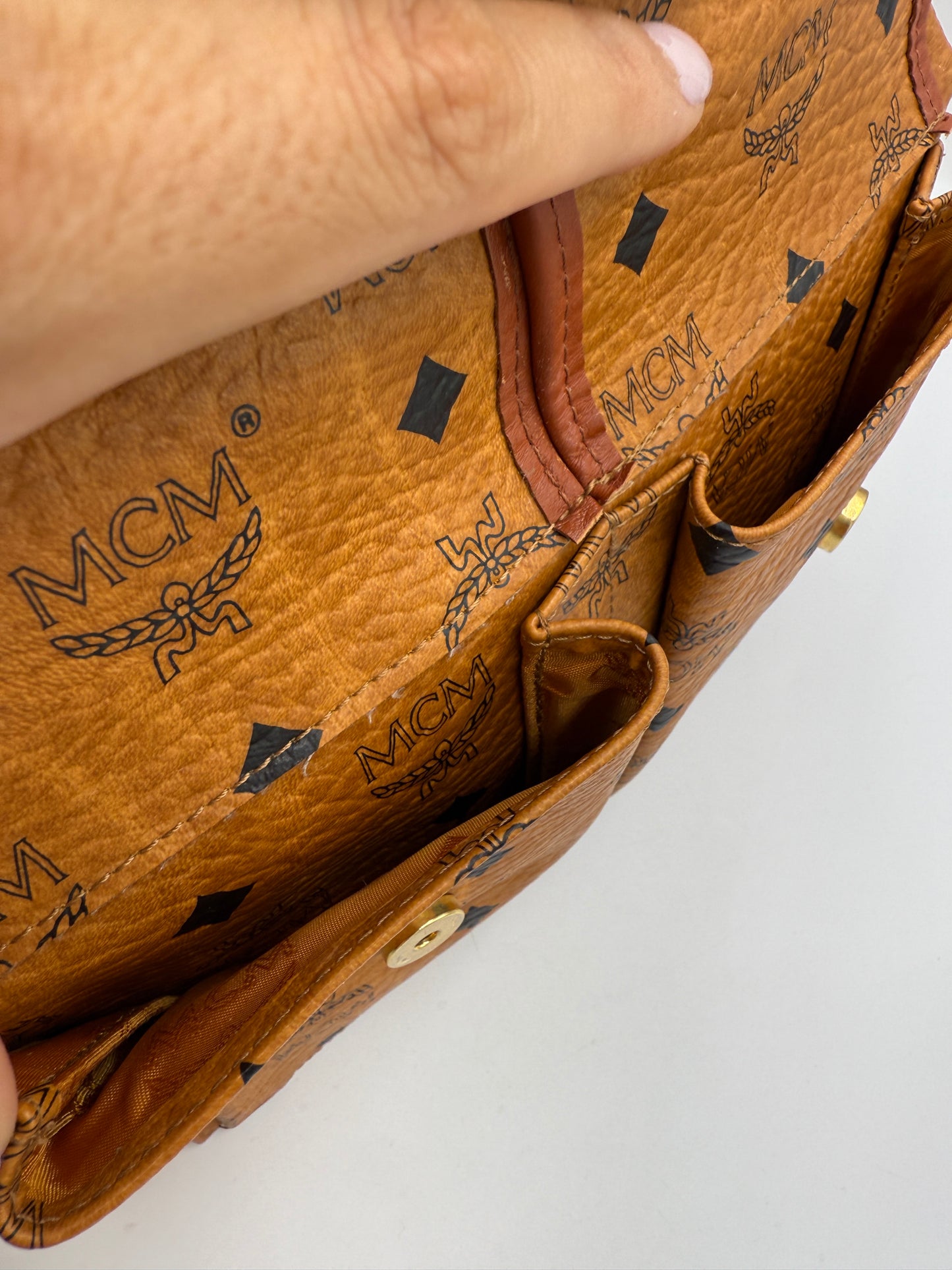 MCM Cognac Coated Canvas Visetos Backpack