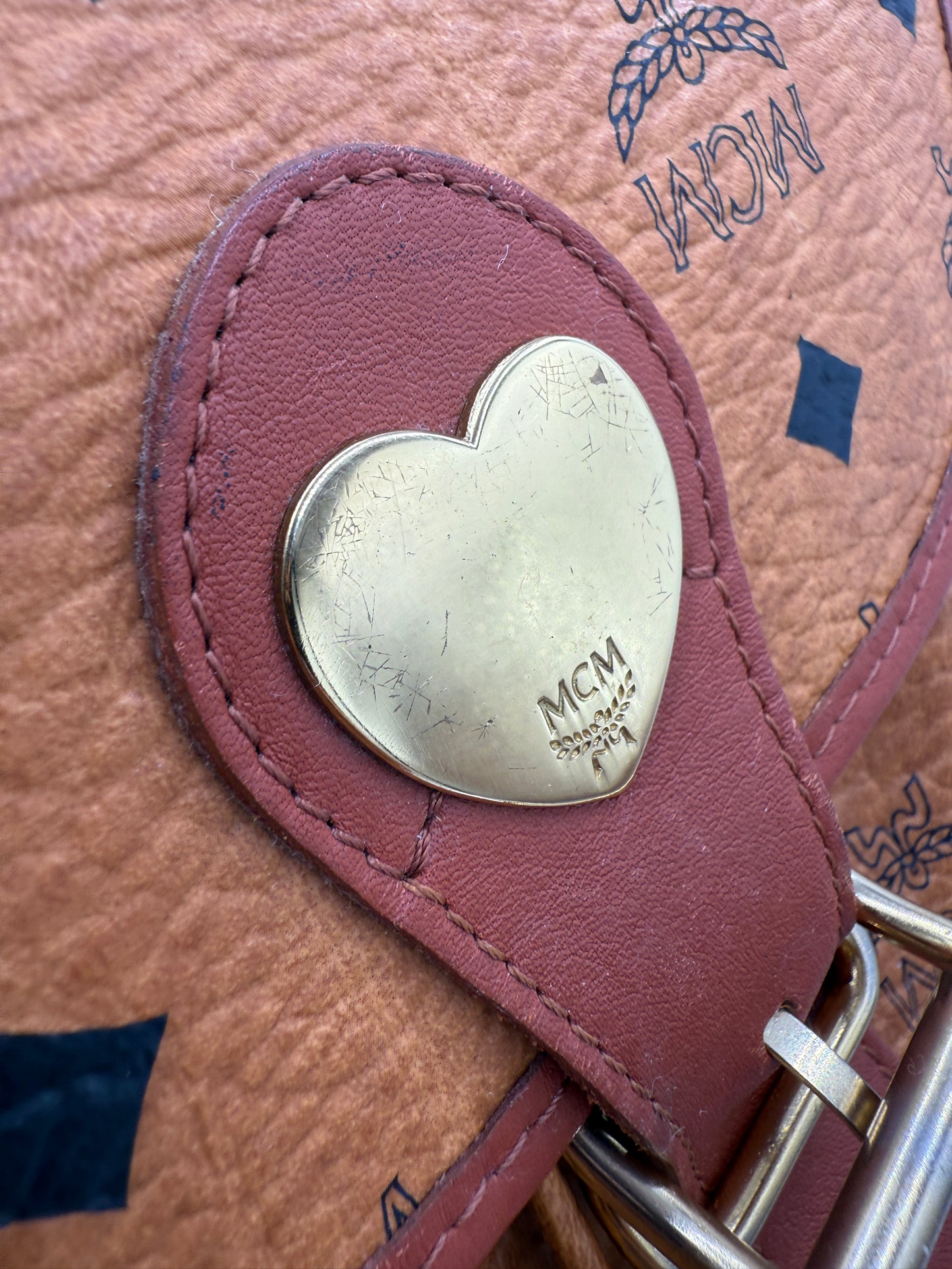 MCM Cognac Coated Canvas Visetos Backpack