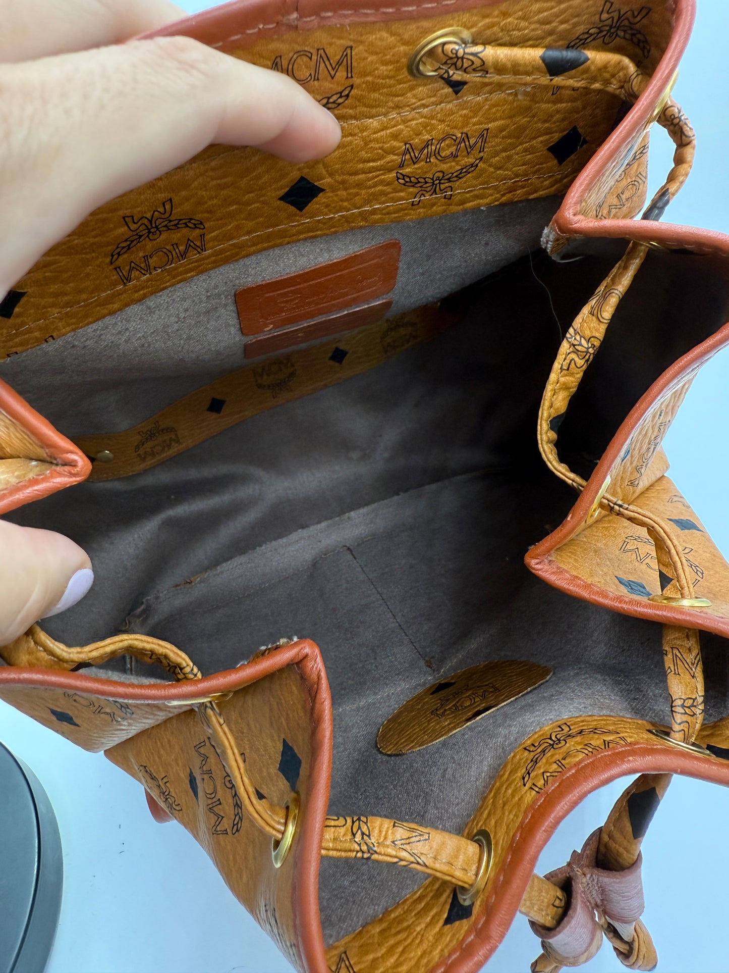 MCM Cognac Coated Canvas Visetos Backpack