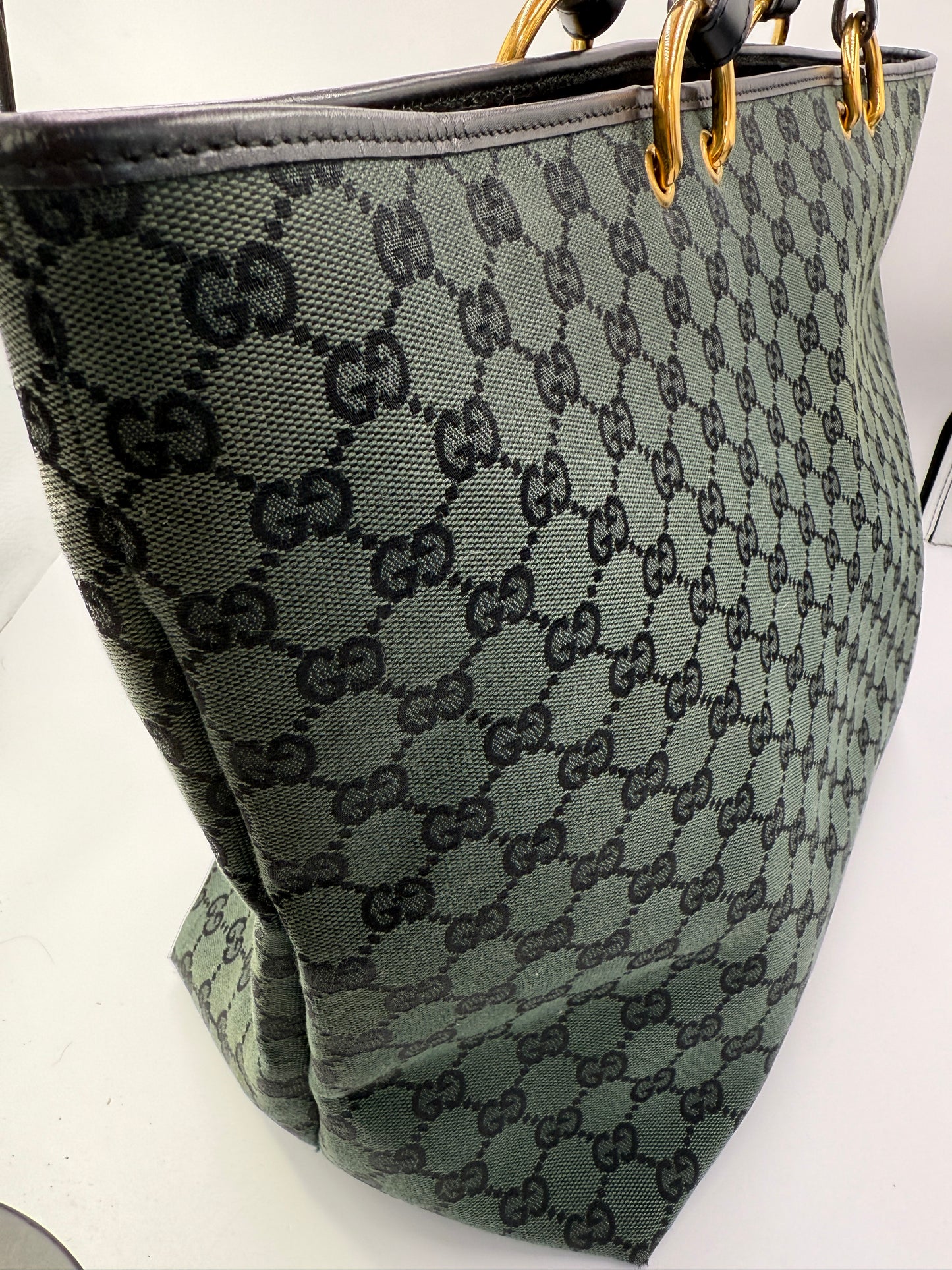 Gucci Guccissima Green And Black Canvas Tote Bag
