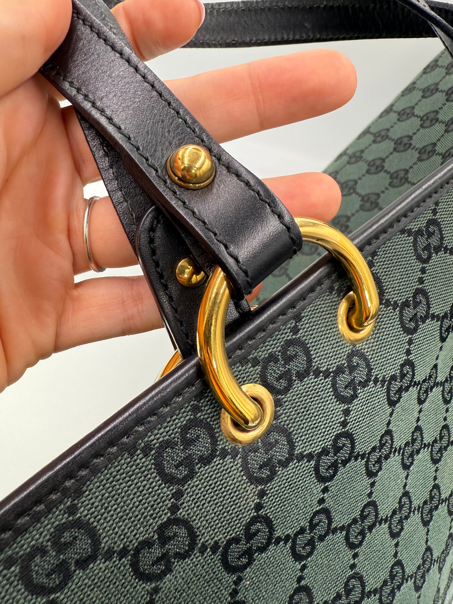 Gucci Guccissima Green And Black Canvas Tote Bag