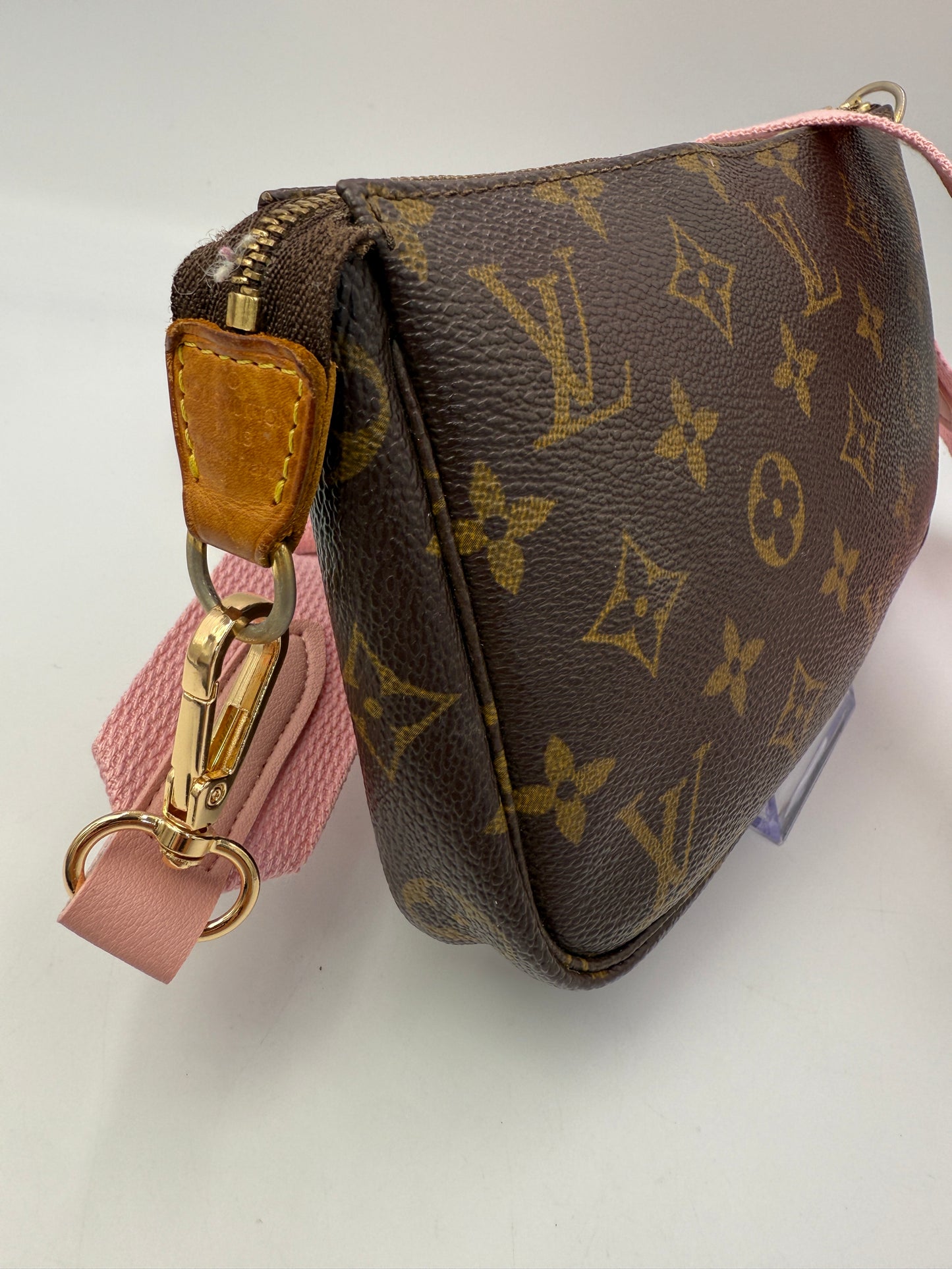 Louis Vuitton Monogram Coated Canvas Pochette with Pink Guitar Strap Full Inclusion AR0091