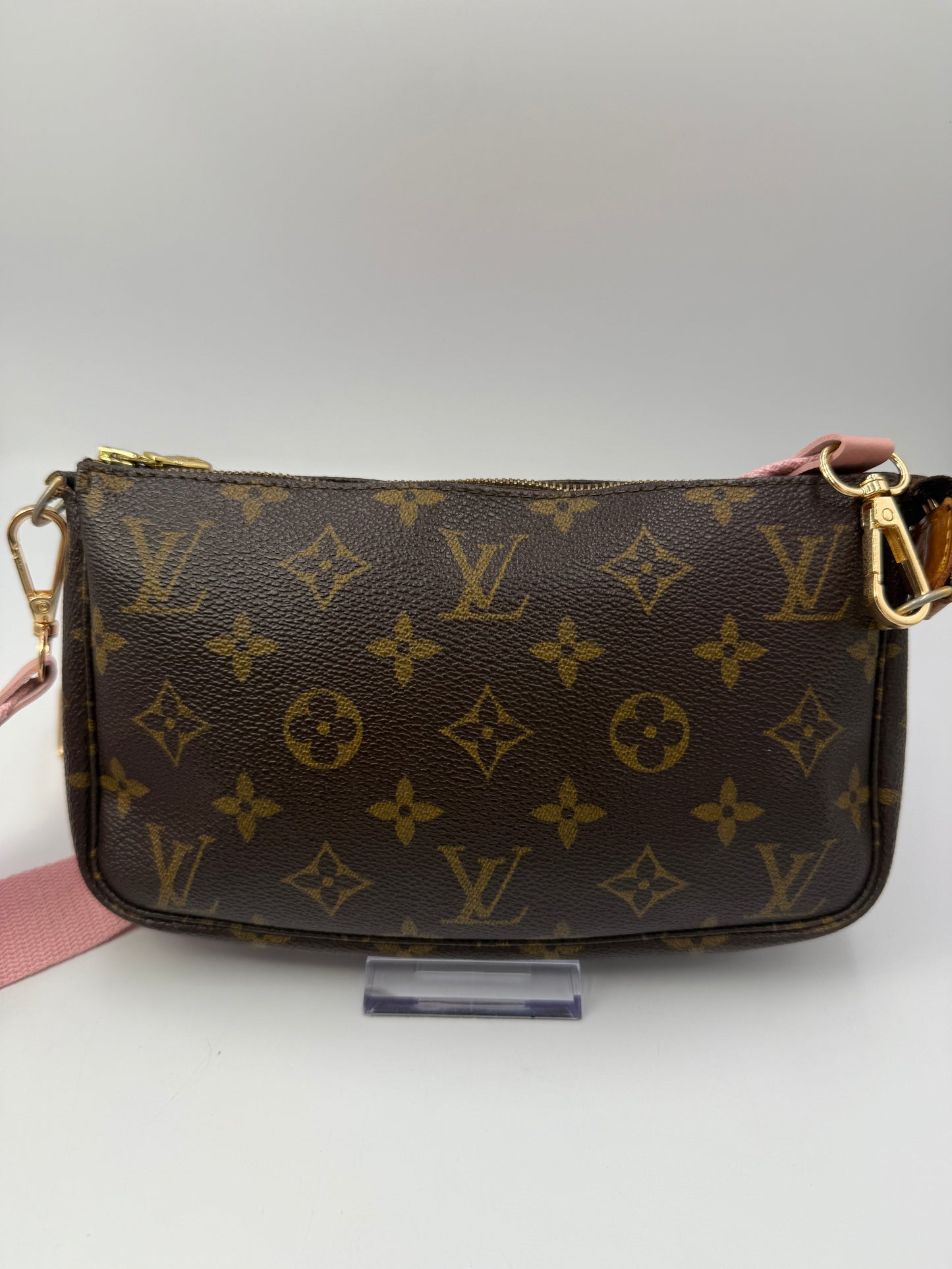 Louis Vuitton Monogram Coated Canvas Pochette with Pink Guitar Strap Full Inclusion AR0091
