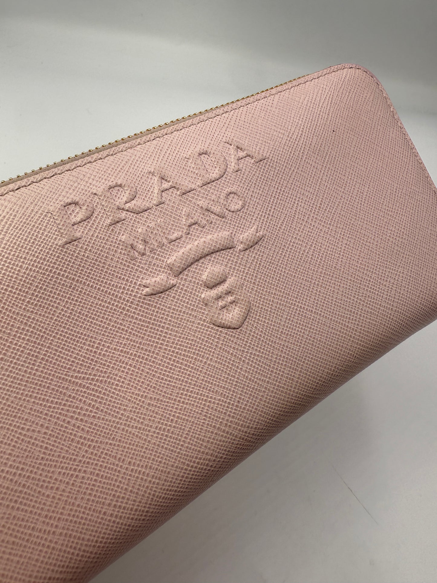 Prada Pink Saffiano Leather Zippy Wallet