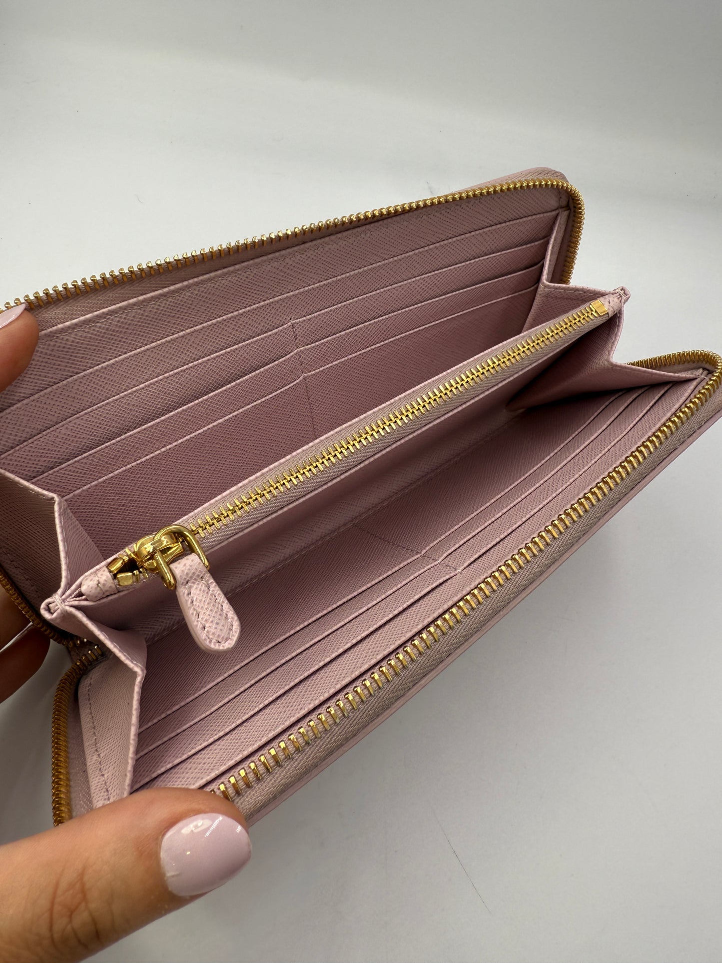 Prada Pink Saffiano Leather Zippy Wallet