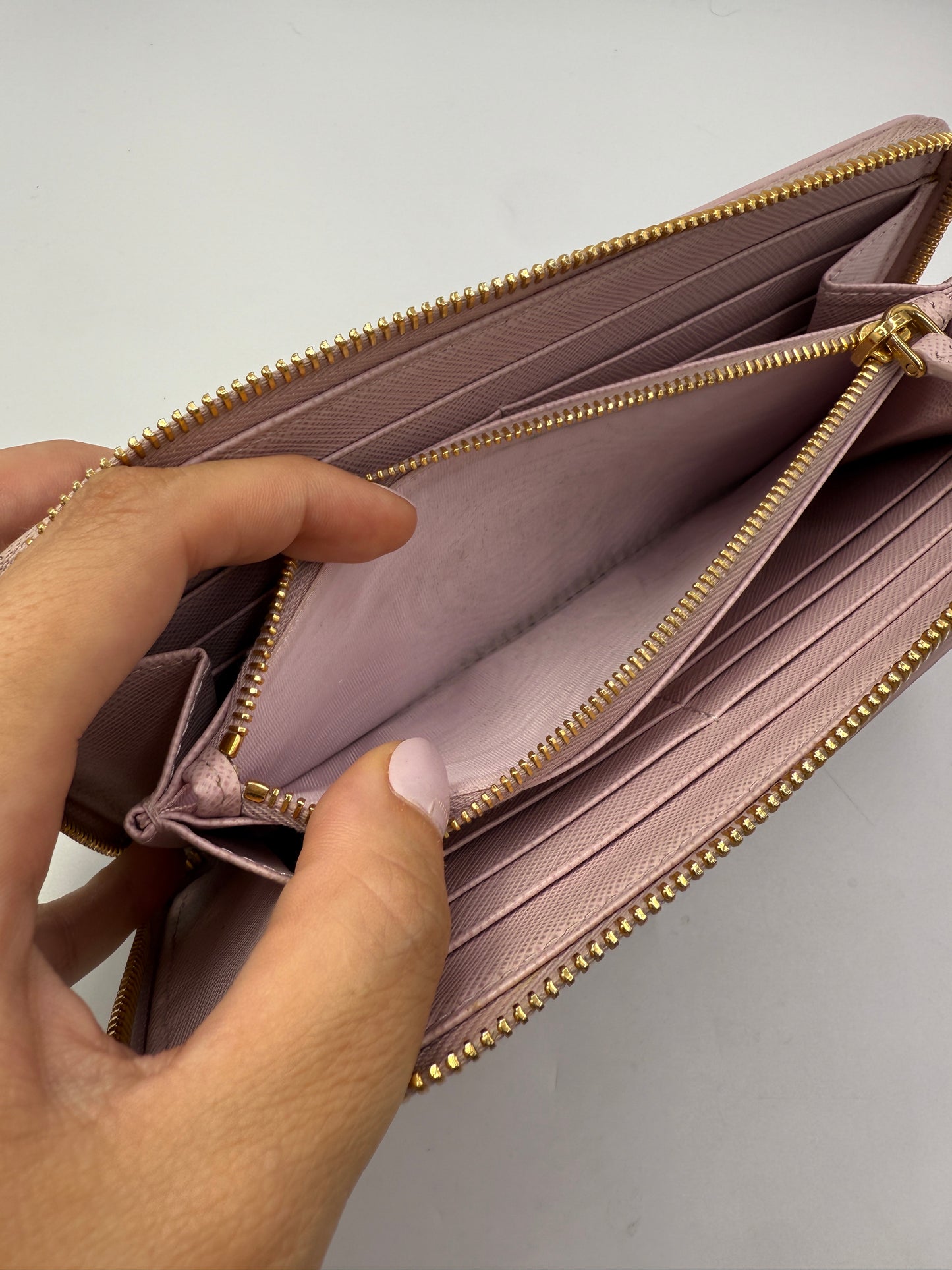 Prada Pink Saffiano Leather Zippy Wallet