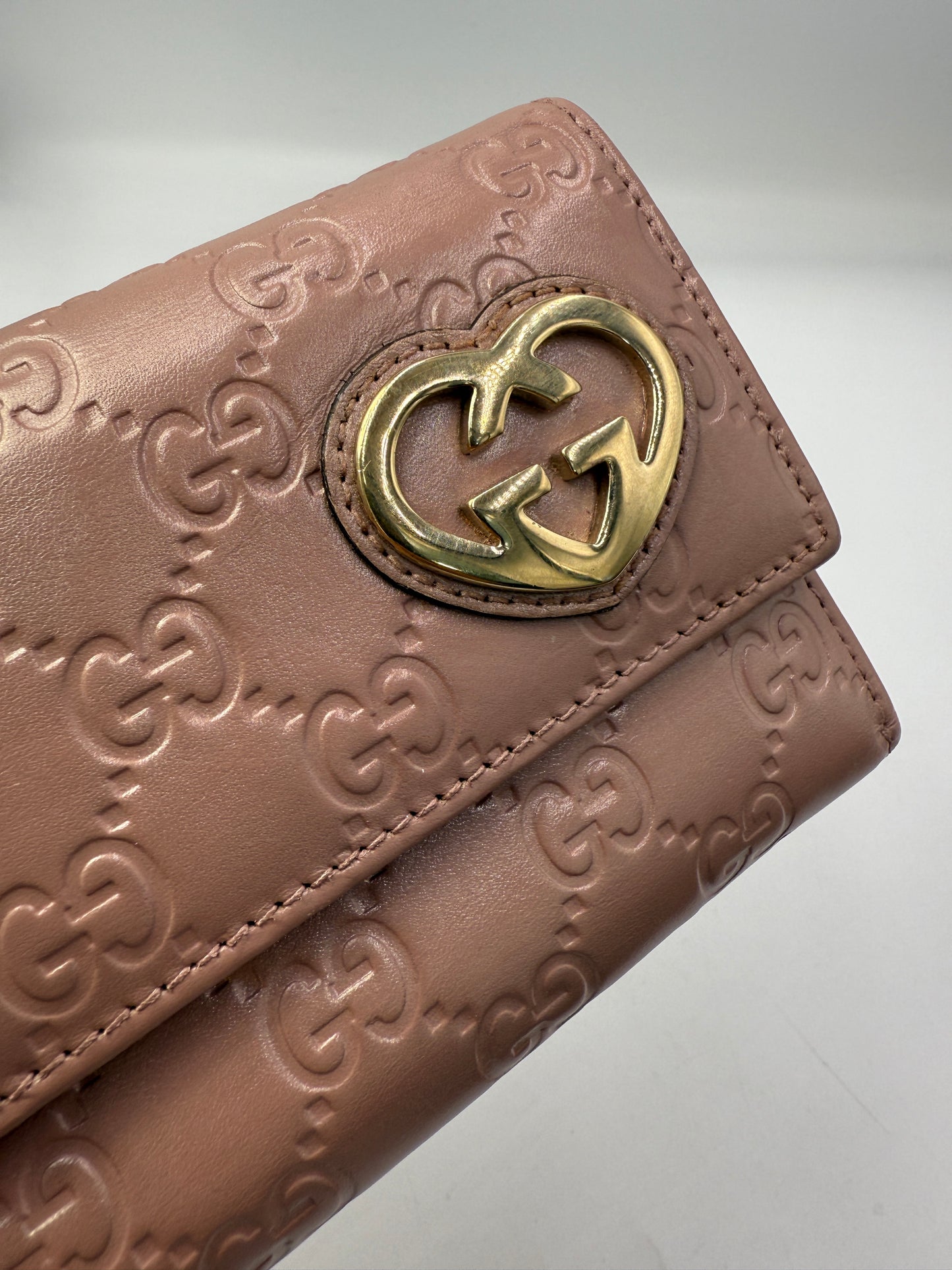 Gucci Guccissima Pearl Pink Flap Wallet