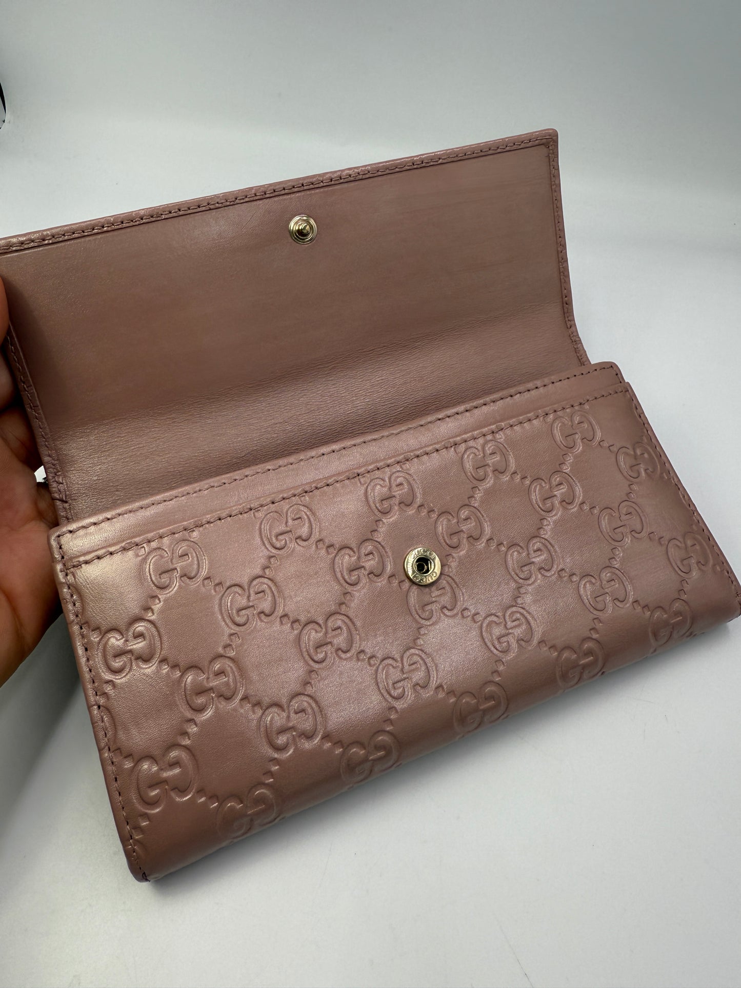 Gucci Guccissima Pearl Pink Flap Wallet