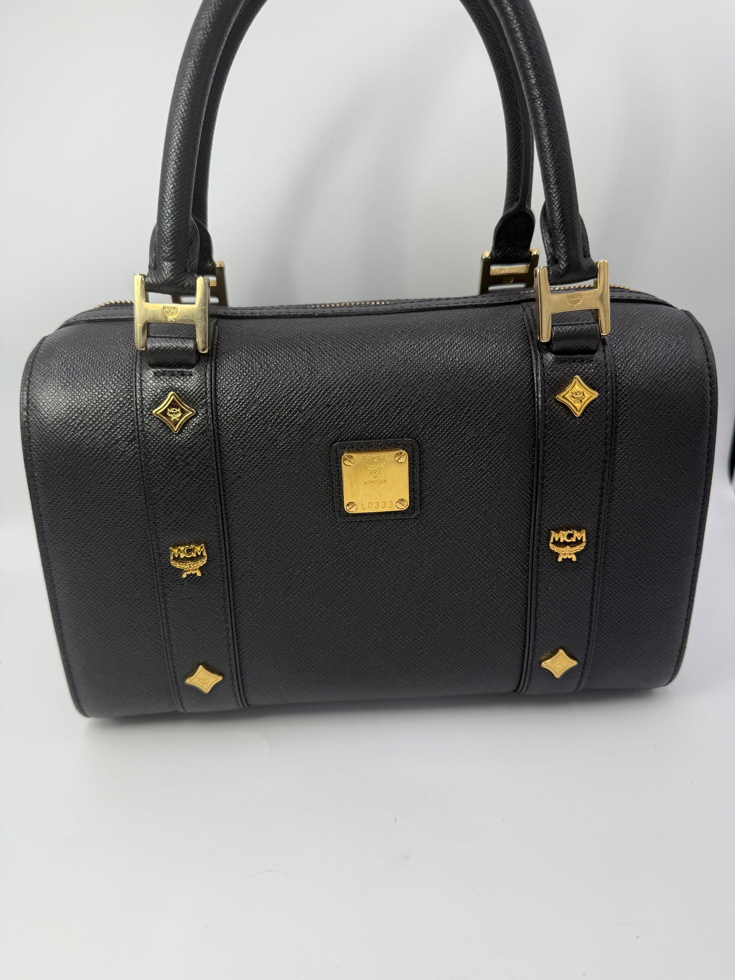 MCM Black Boston Bag With Logo Charms