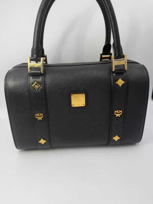 MCM Black Boston Bag With Logo Charms