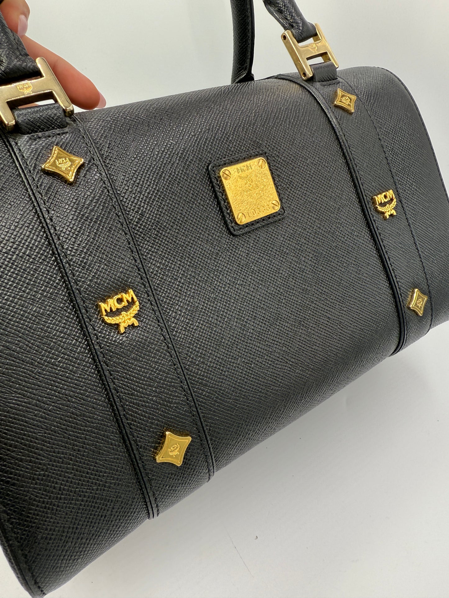 MCM Black Boston Bag With Logo Charms