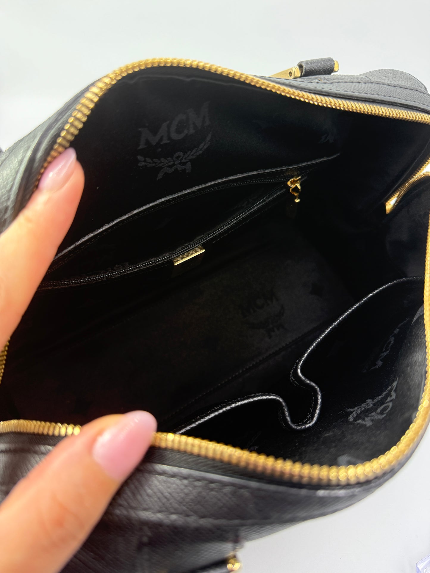 MCM Black Boston Bag With Logo Charms