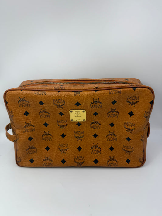 MCM Cognac Visetos Coated Canvas Toiletry Bag 30 cm
