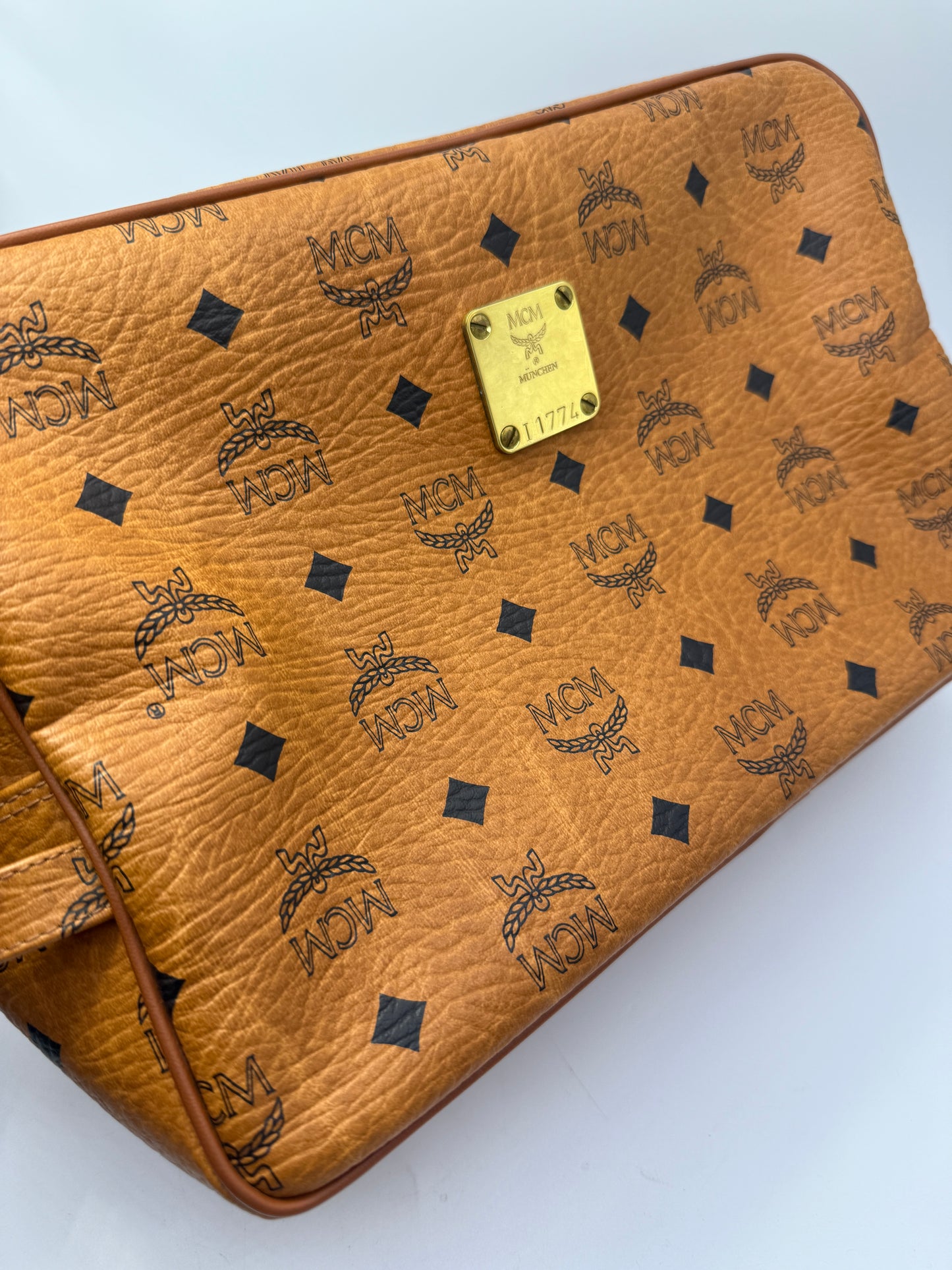 MCM Cognac Visetos Coated Canvas Toiletry Bag 30 cm